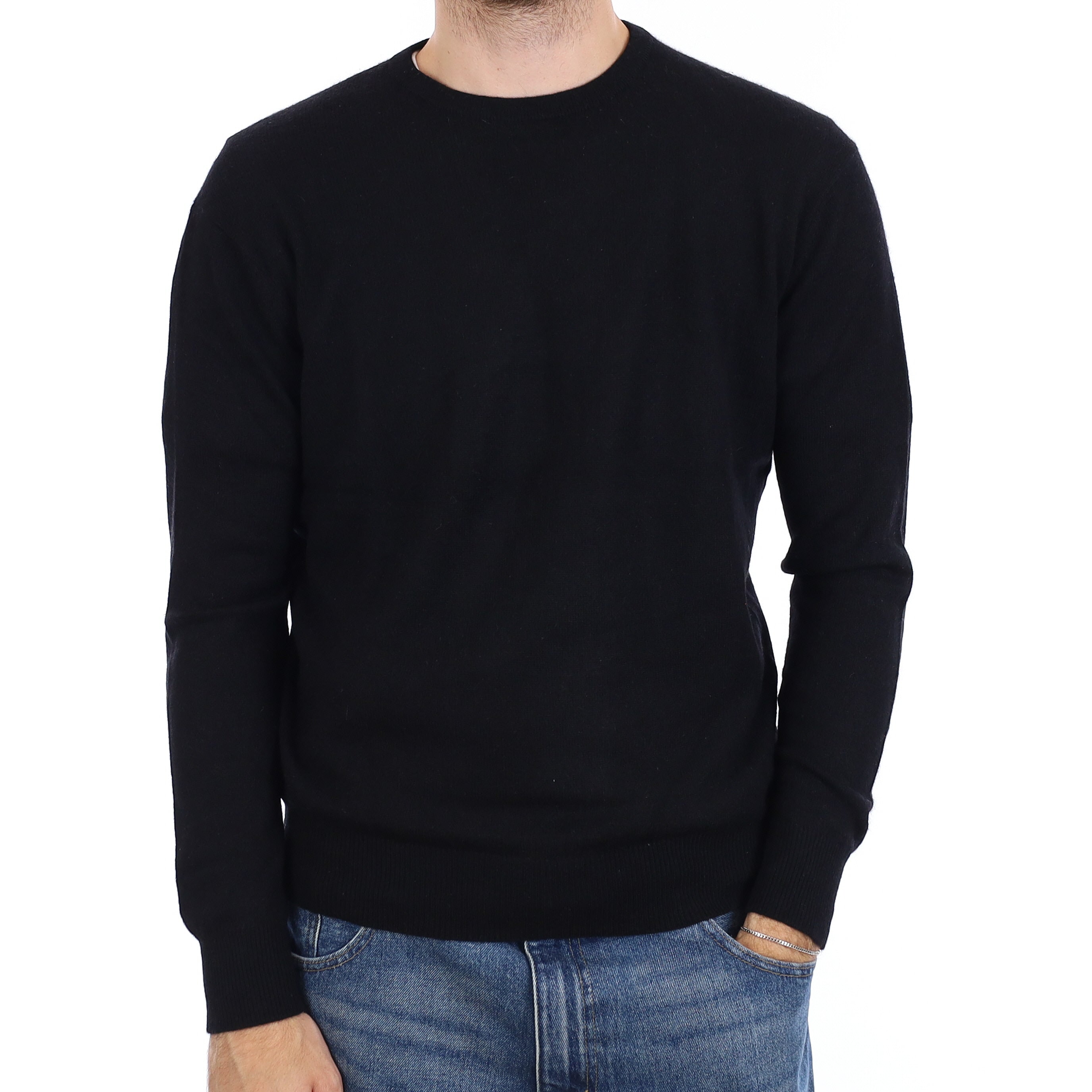 Men's Black Cashmere Crew Neck Jumper Medium