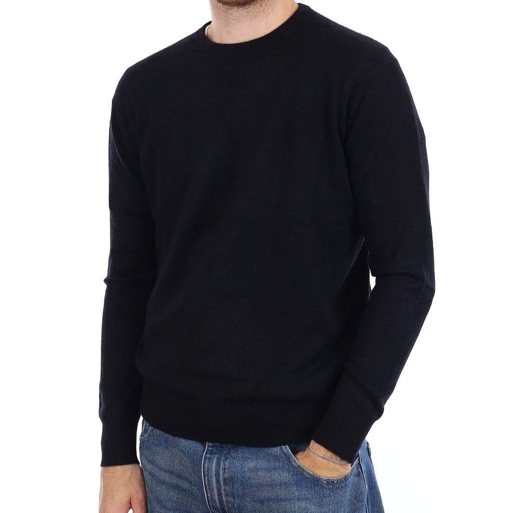 Men's Black Cashmere Crew Neck Jumper Medium