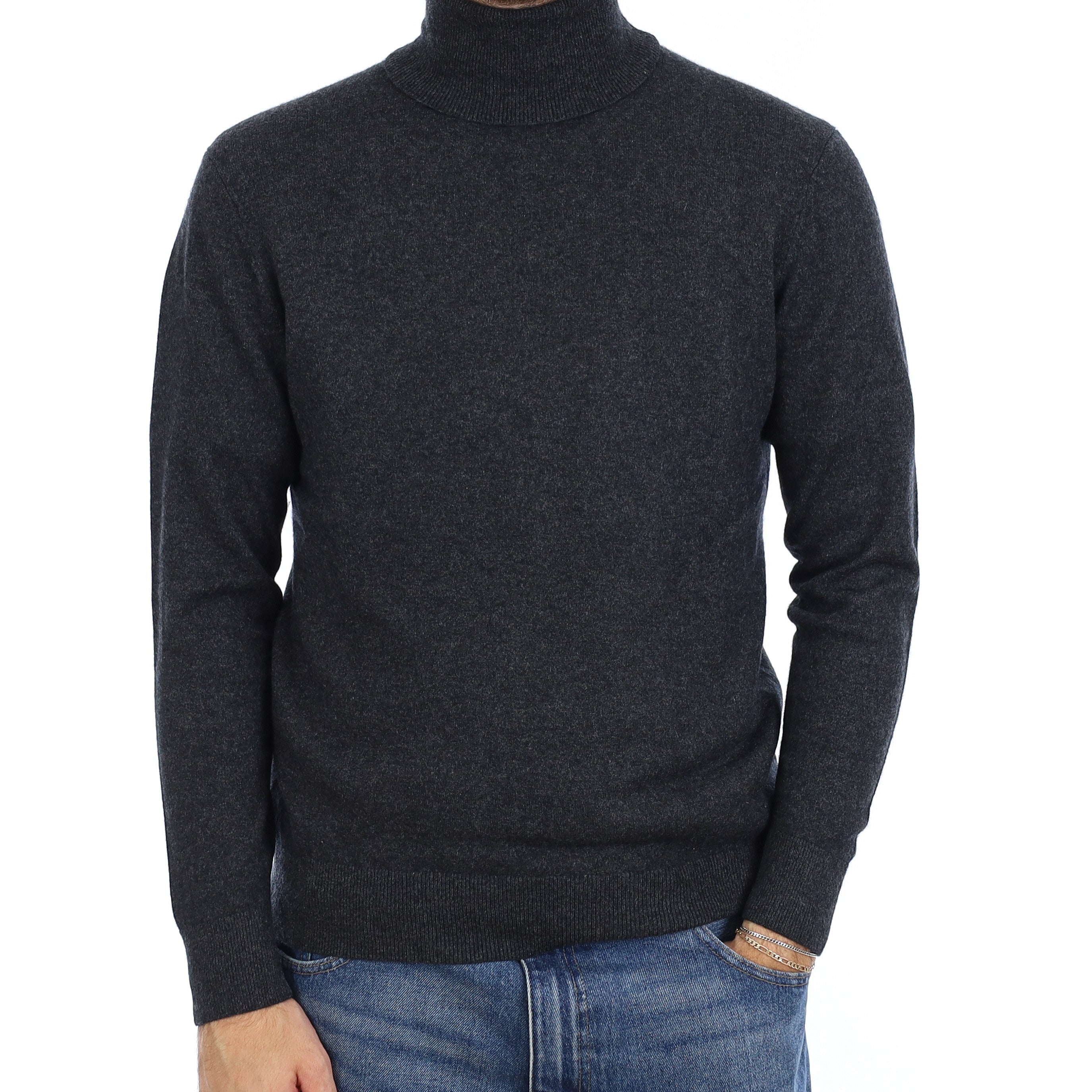 Men's Charcoal Grey Cashmere Polo Jumper Medium