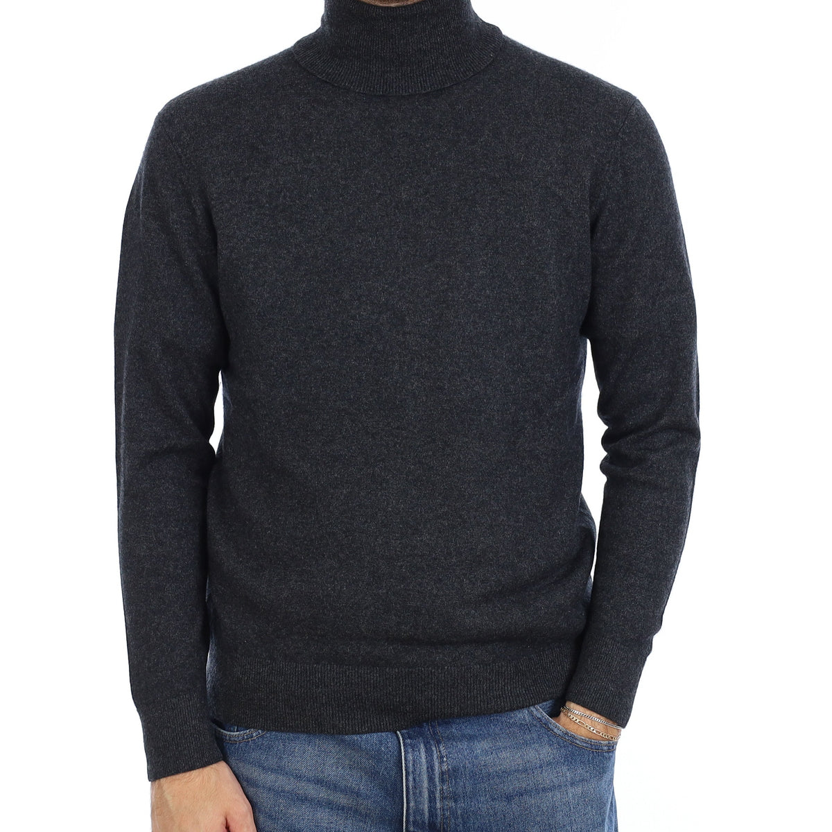 Men's Charcoal Grey Cashmere Polo Jumper Medium