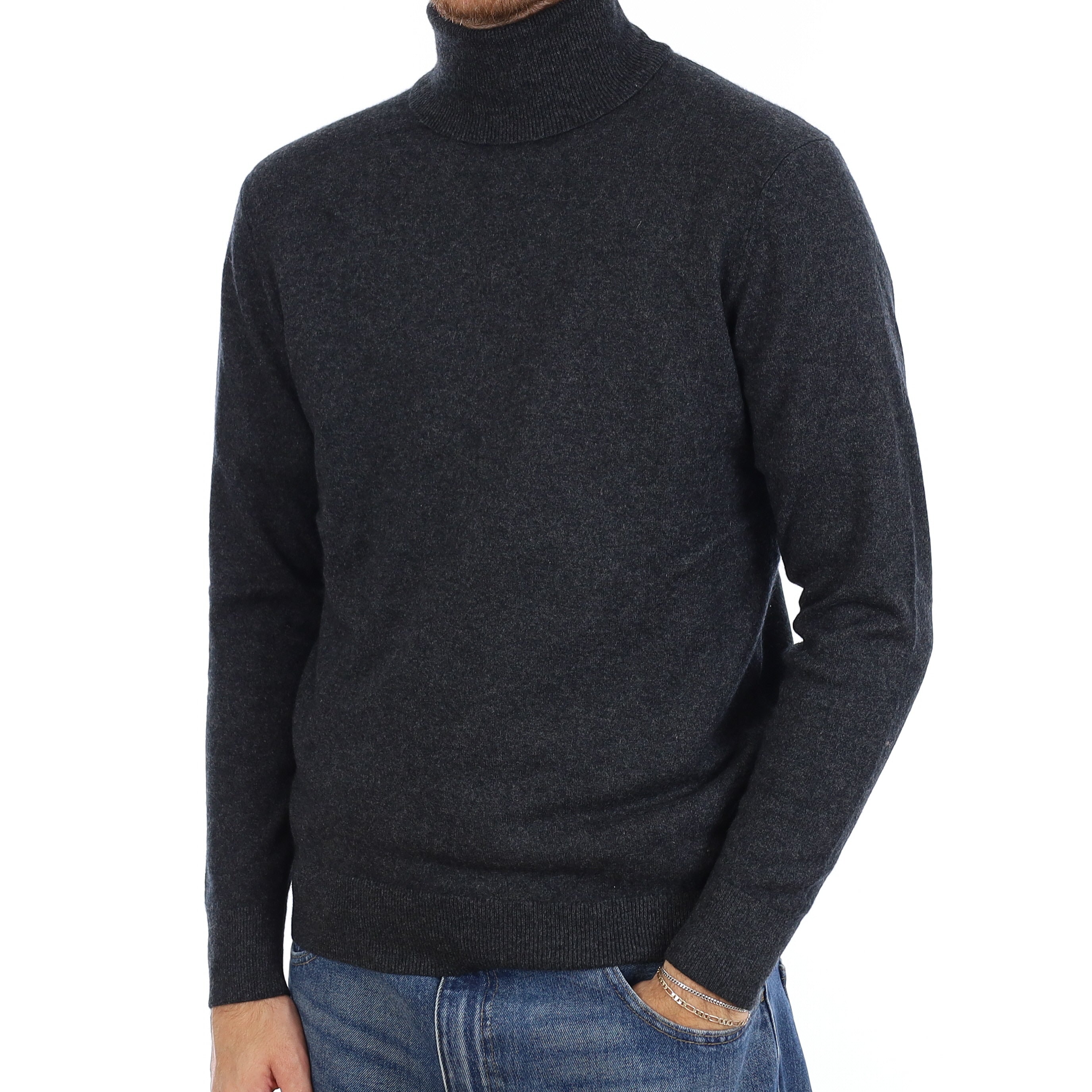 Men's Charcoal Grey Cashmere Polo Jumper Medium