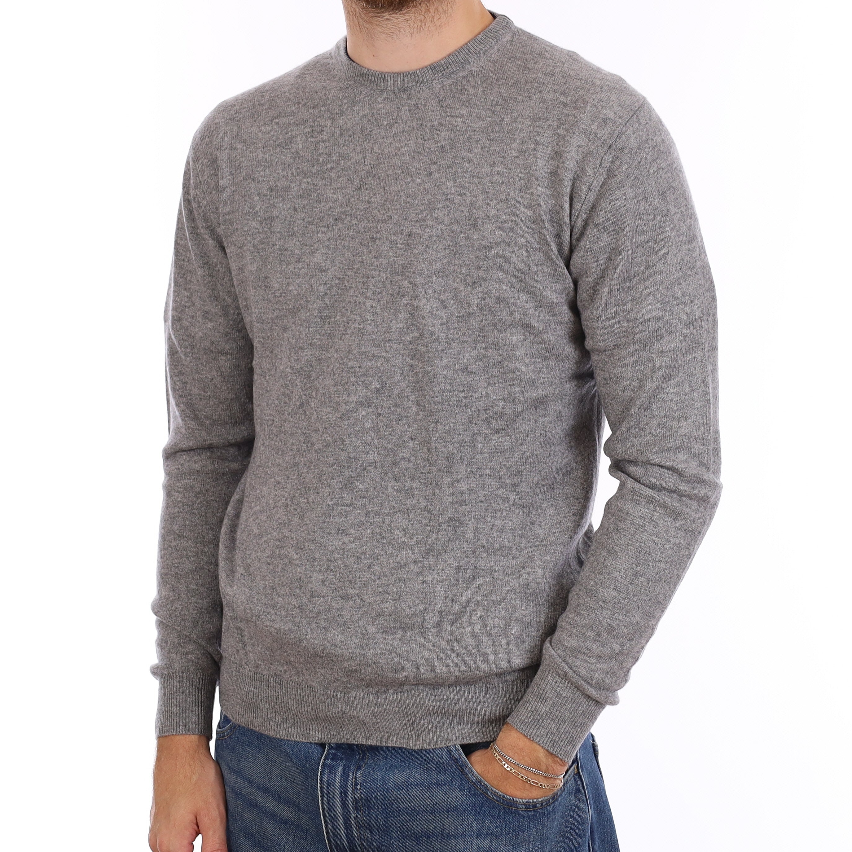 Men's Ash Grey Cashmere Crew Neck Jumper Medium