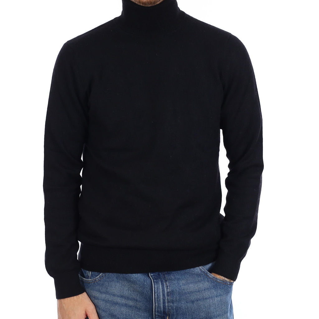 Men's Black Cashmere Polo Neck Jumper Medium