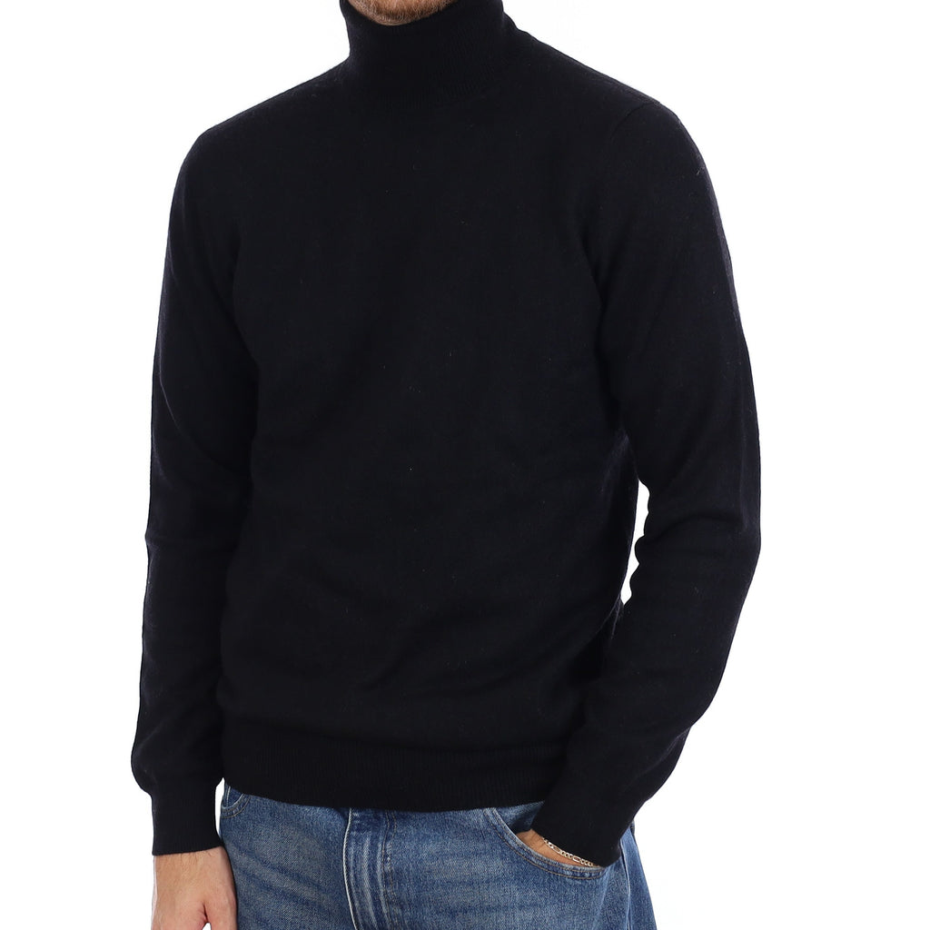 Men's Black Cashmere Polo Neck Jumper Medium