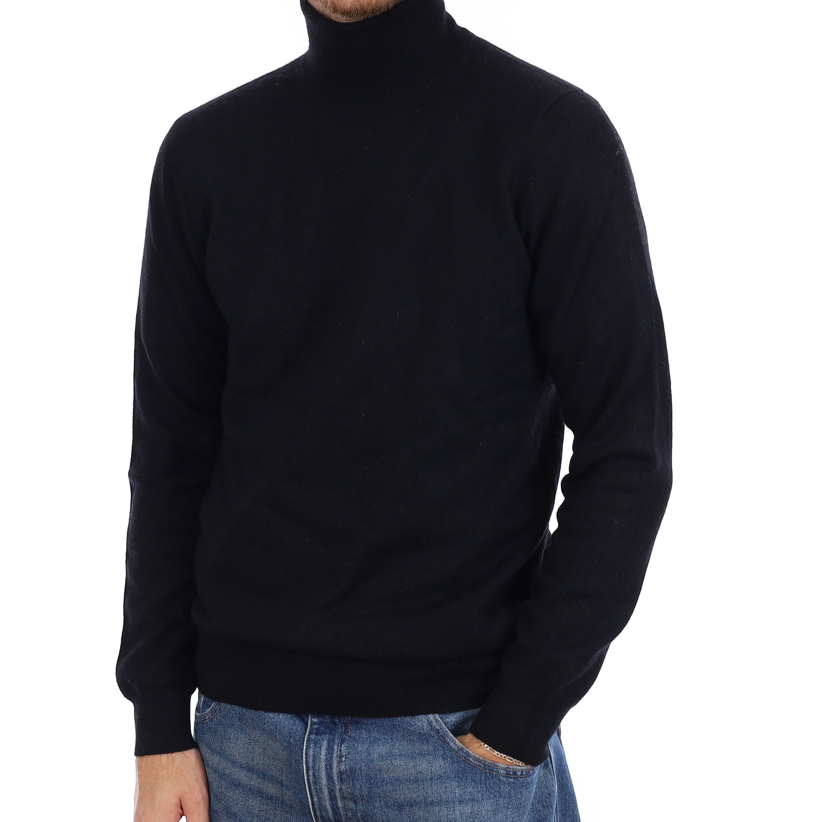 Men's Black Cashmere Polo Neck Jumper Medium