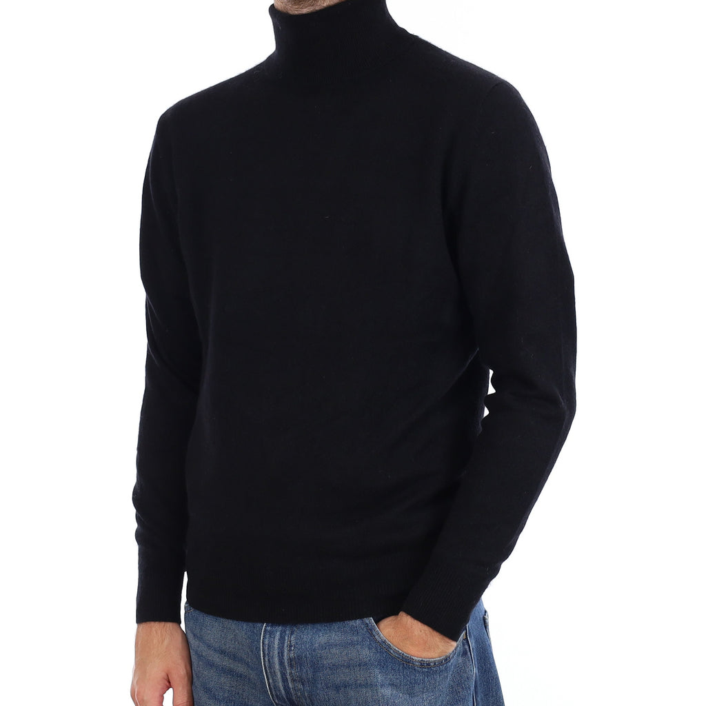 Men's Black Cashmere Polo Neck Jumper Medium