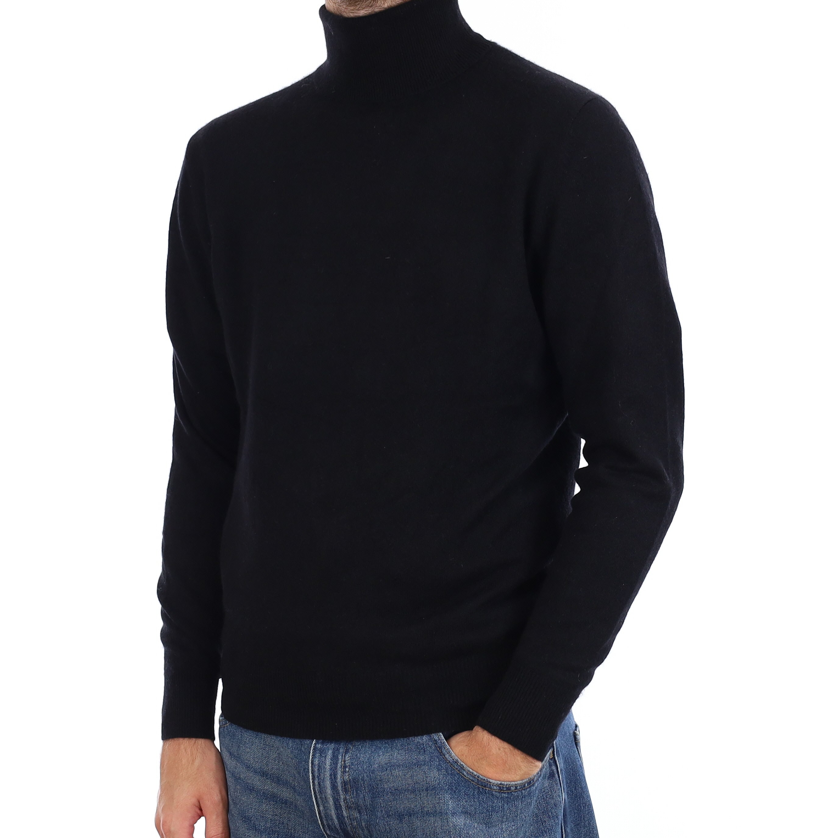 Men's Black Cashmere Polo Neck Jumper Medium