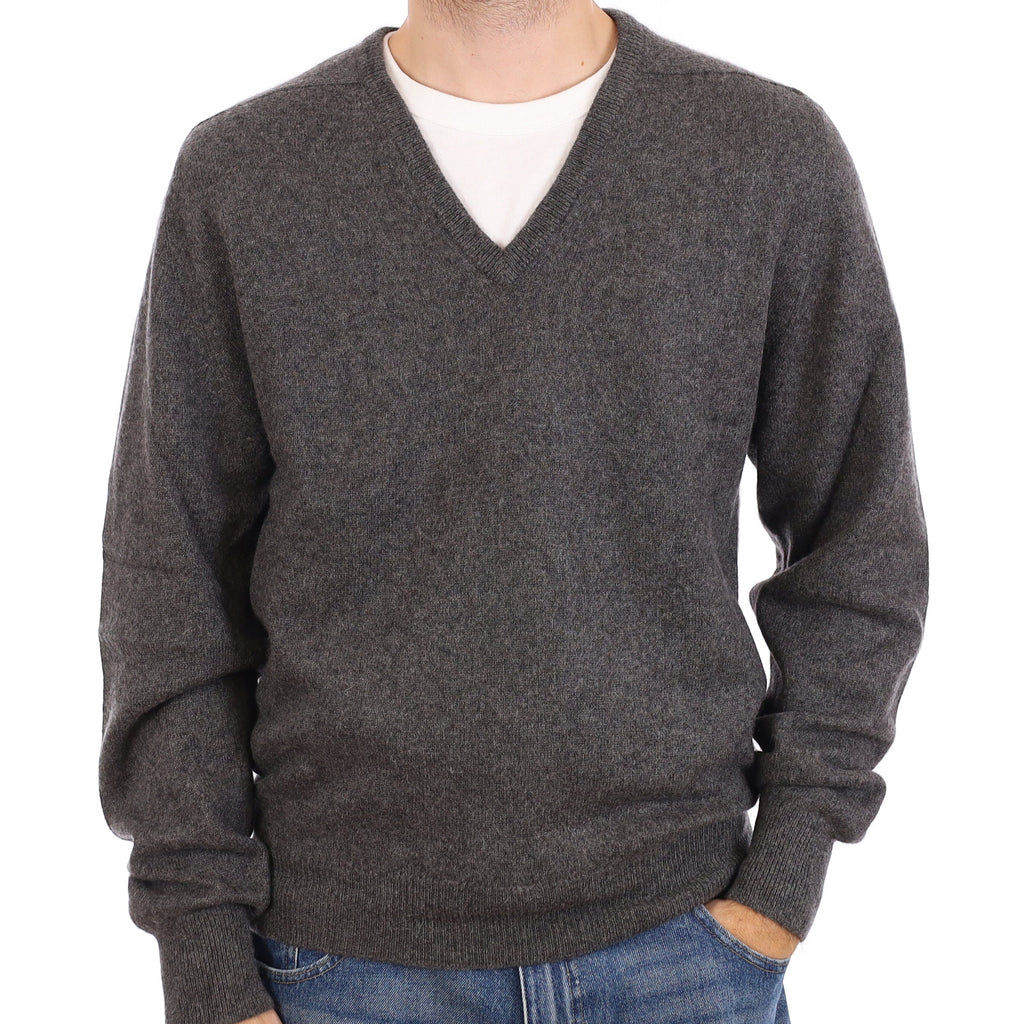 Men's Vintage Scottish Slate Grey Cashmere V Neck Jumper Large