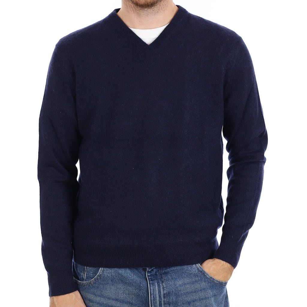 Men's Navy Cashmere V Neck Jumper Large