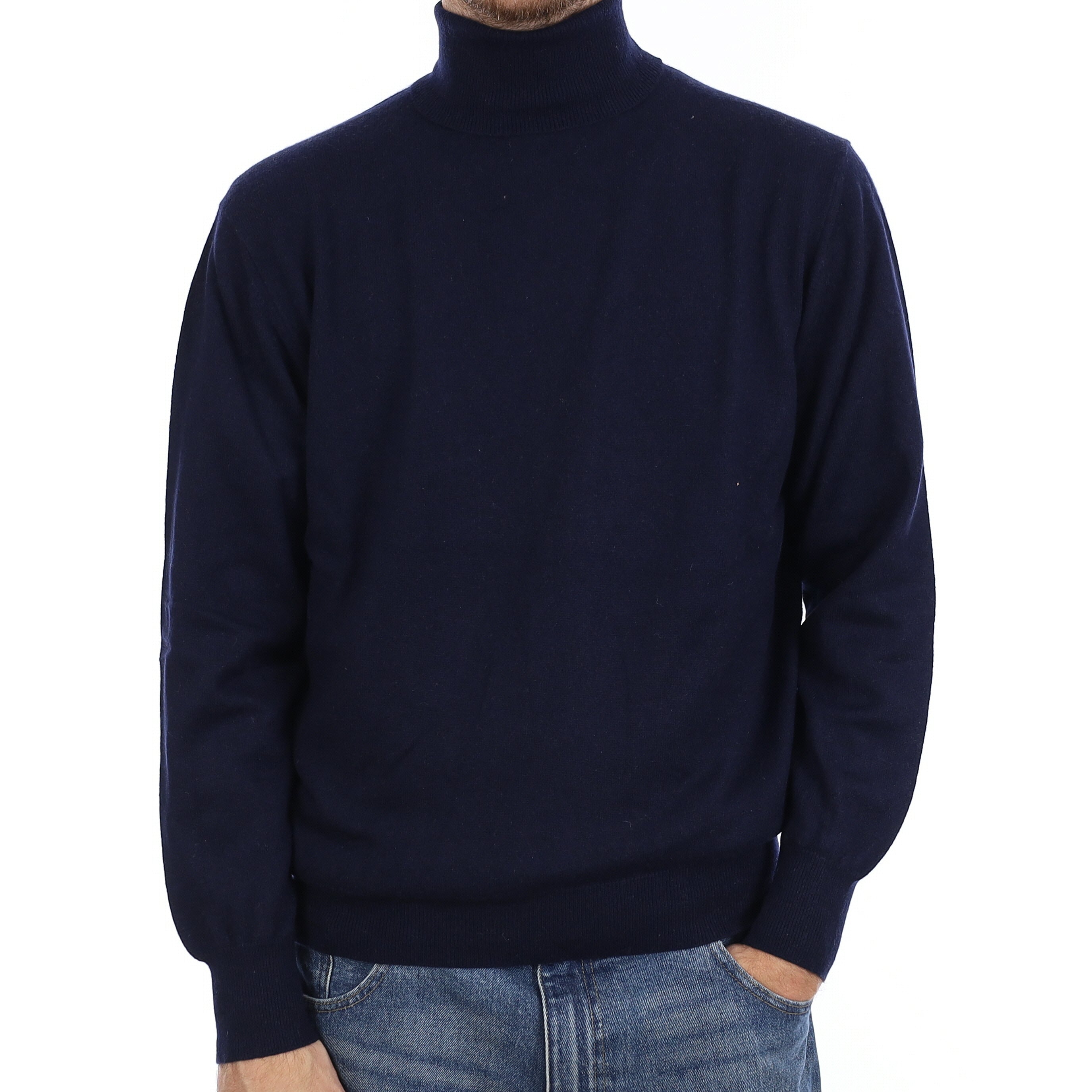 Men's Navy Cashmere Polo Neck Jumper Large