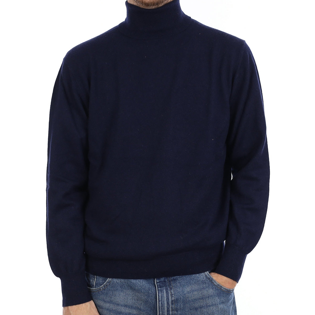 Men's Navy Cashmere Polo Neck Jumper Large