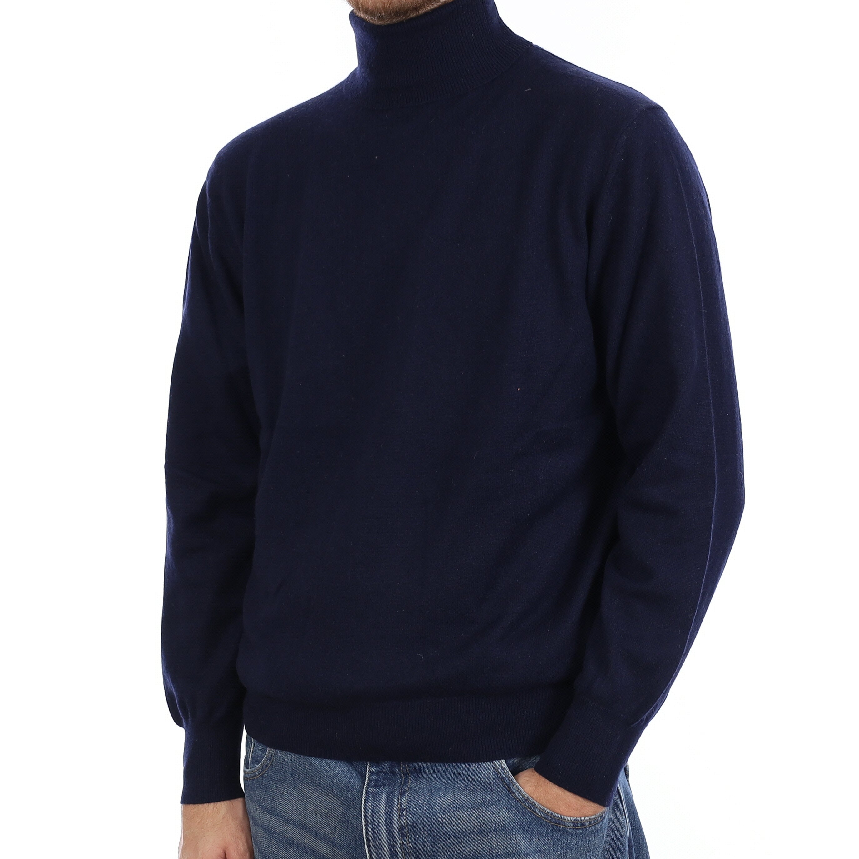 Men's Navy Cashmere Polo Neck Jumper Large