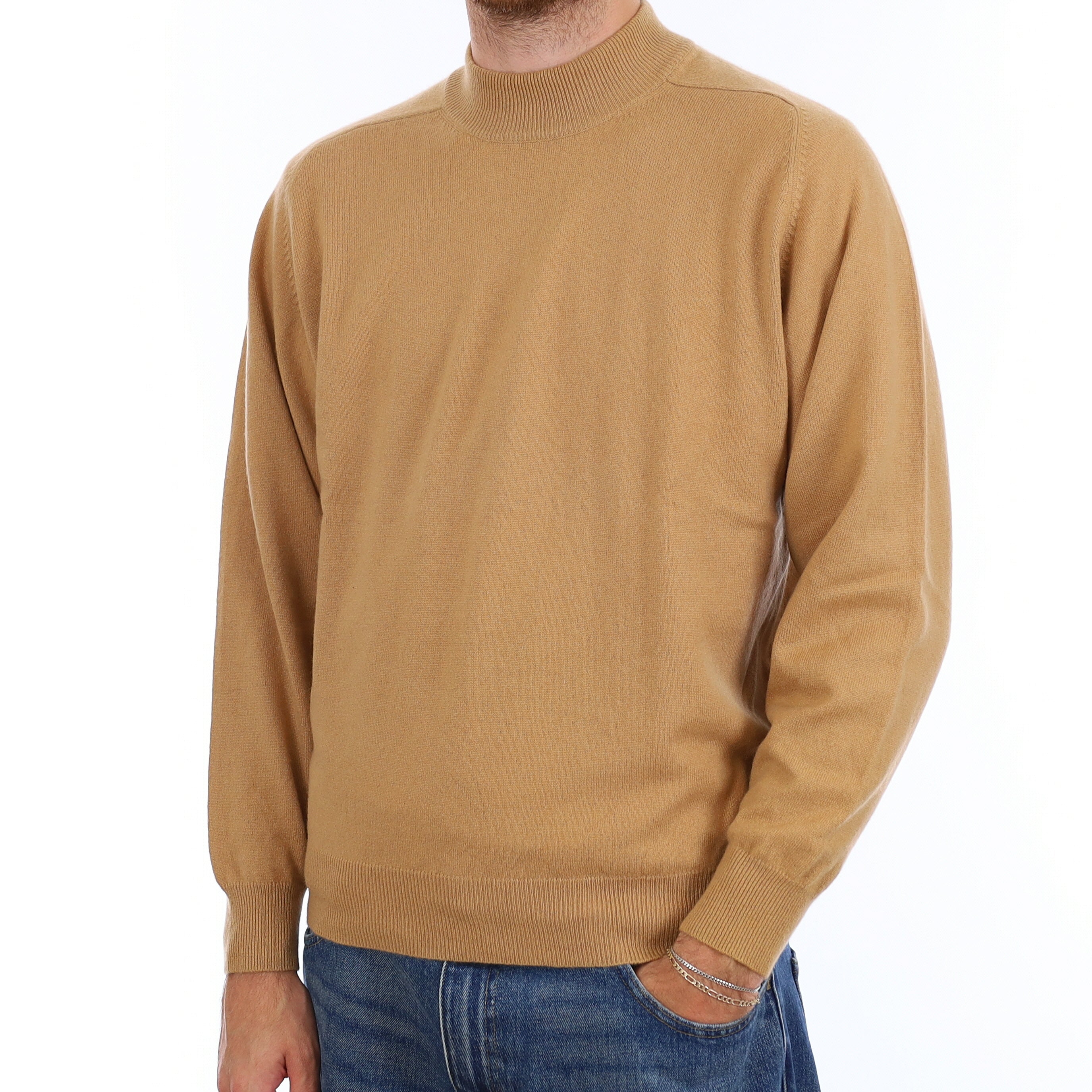 Men's Caramel Brown Cashmere Turtleneck Jumper Large