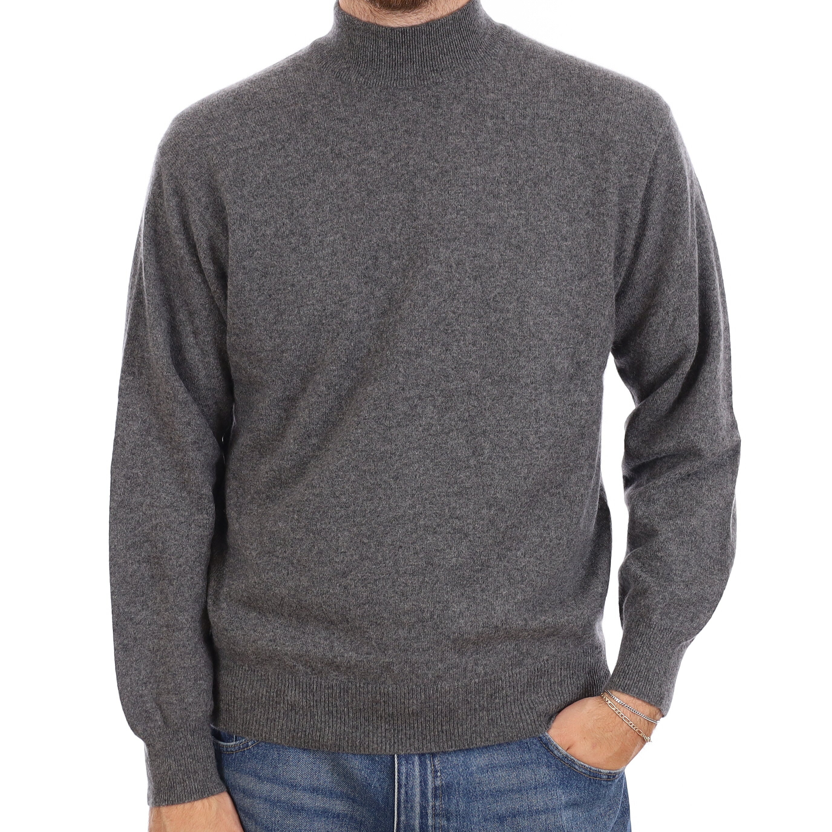 Men's Slate Grey Cashmere Turtleneck Jumper Large