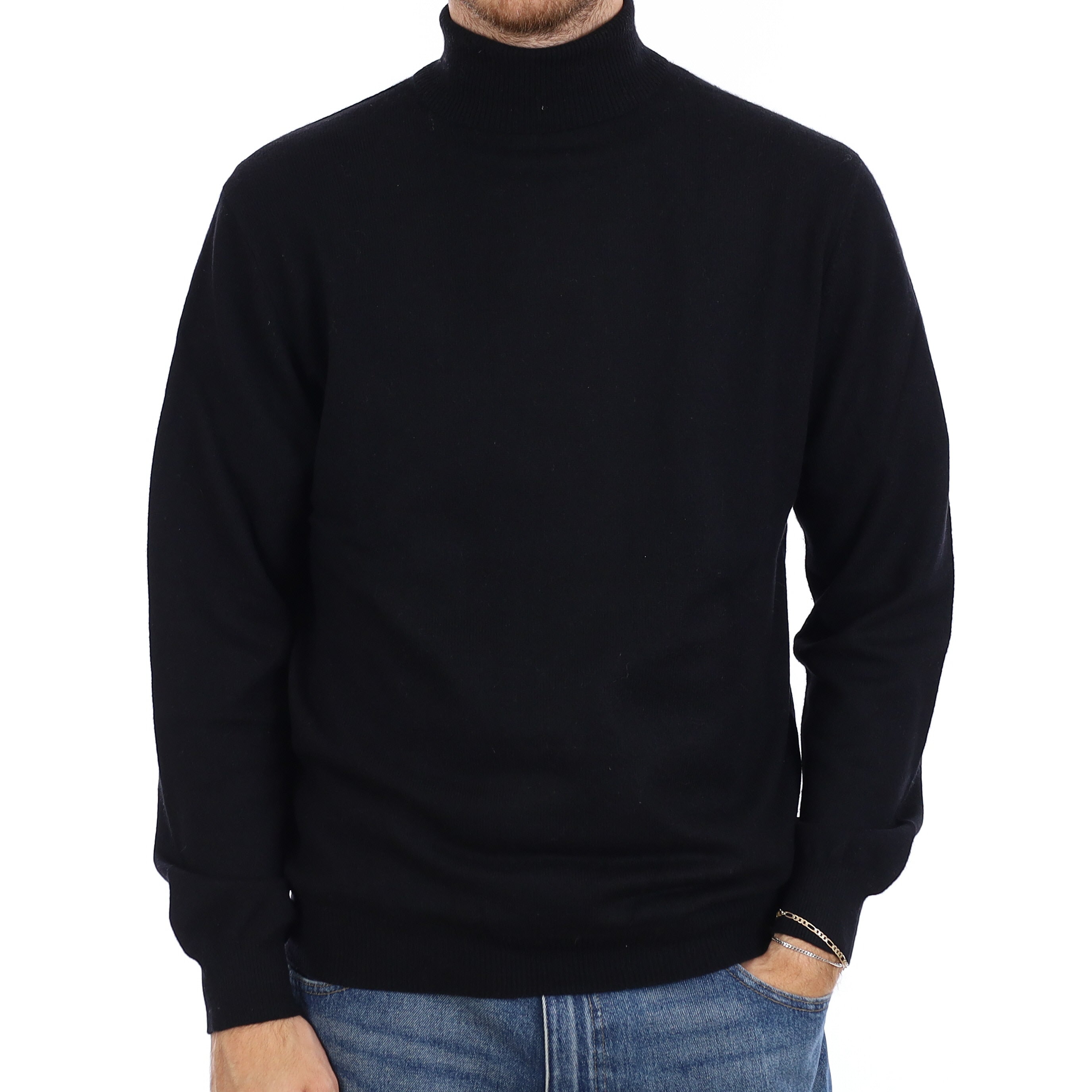 Men's Black Cashmere Polo Neck Jumper Large
