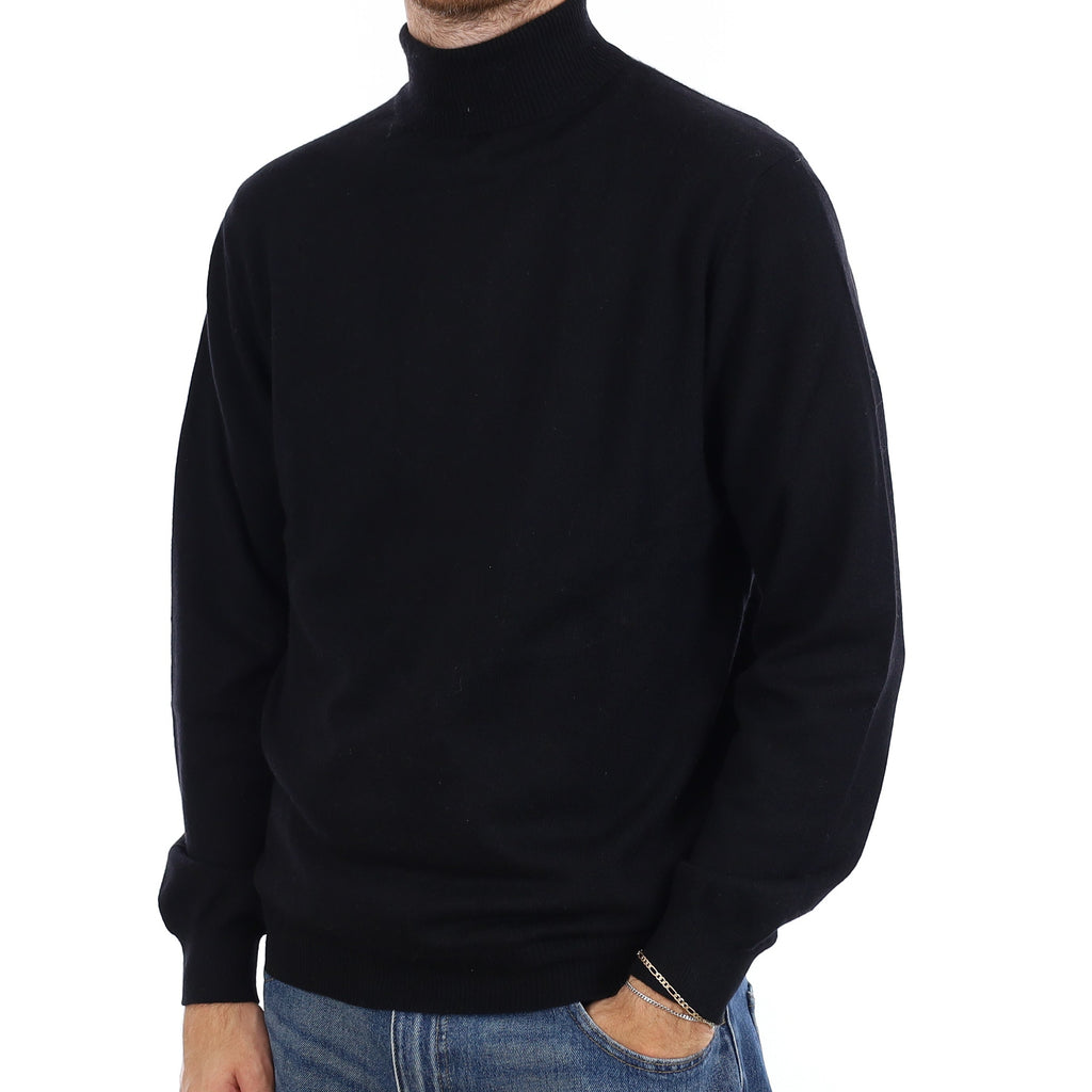 Men's Black Cashmere Polo Neck Jumper Large