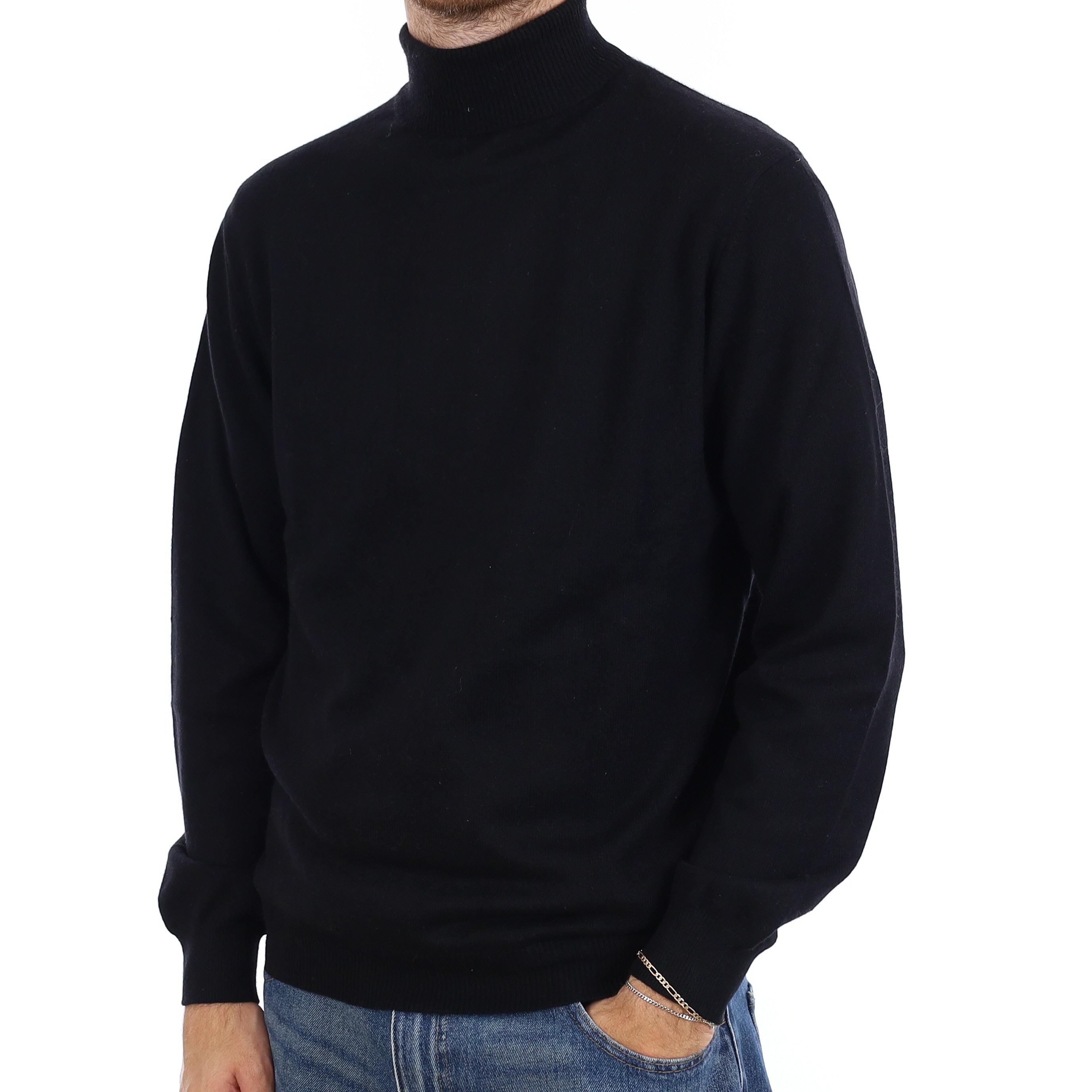 Men's Black Cashmere Polo Neck Jumper Large