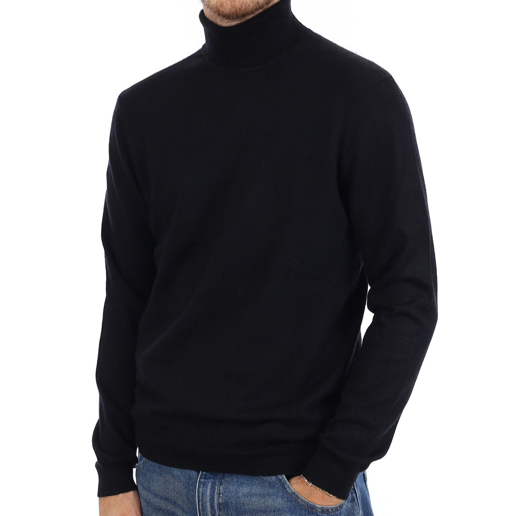 Men's Black Cashmere Polo Neck Jumper Large