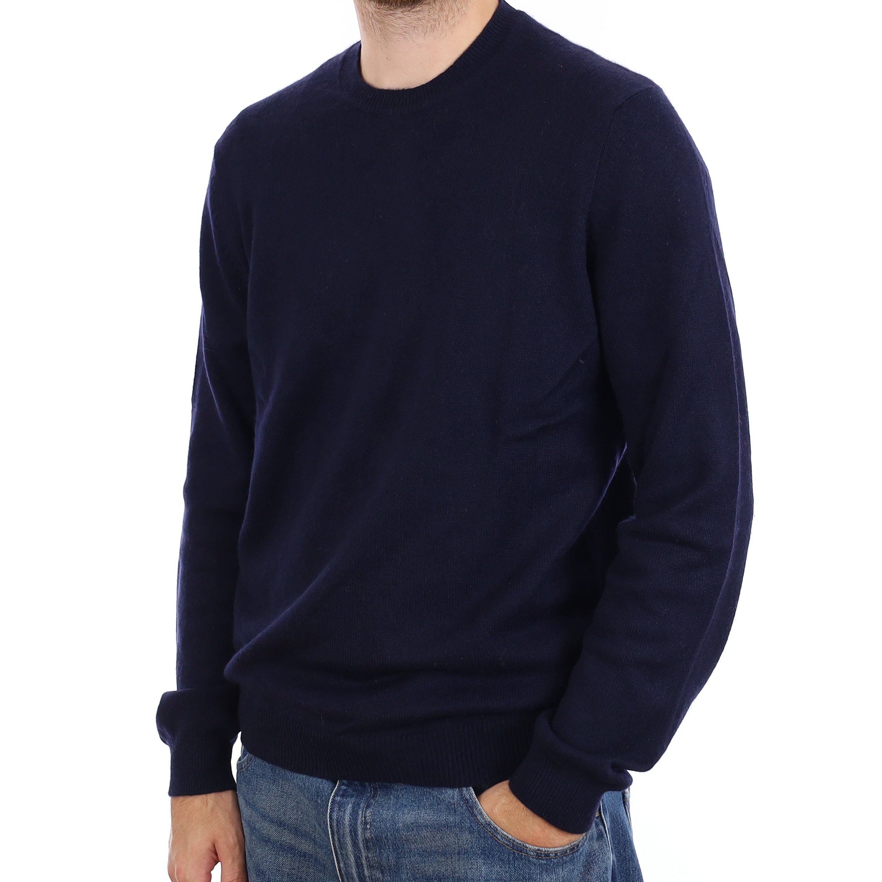 Men's Dark Navy Cashmere Crew Neck Jumper Large