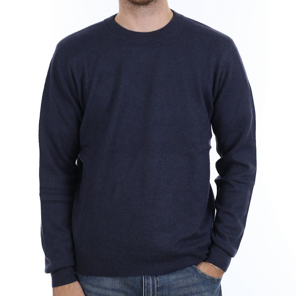Men's Petrol Blue Marl Cashmere Crew Neck Jumper Large