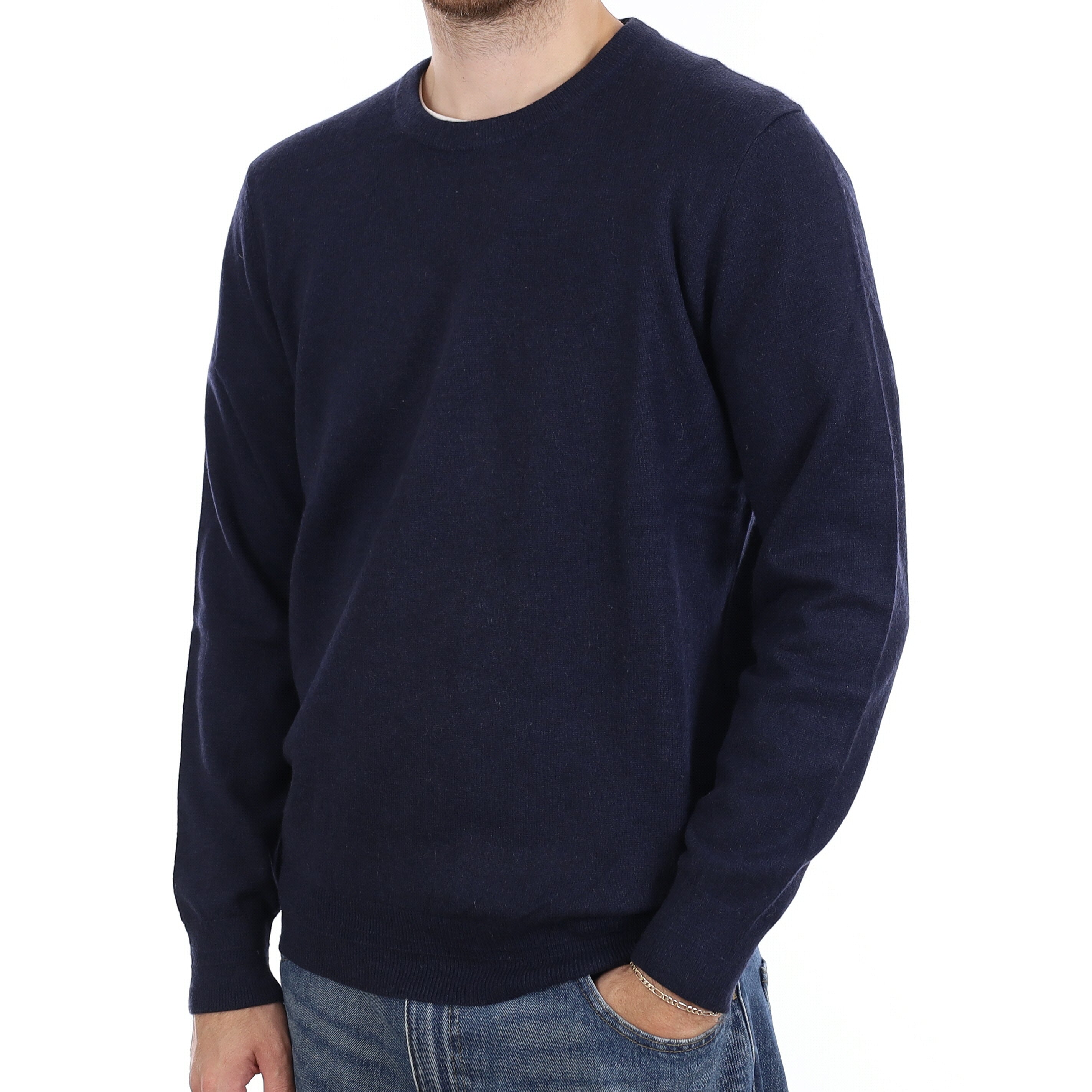 Men's Navy Cashmere Crew Neck Jumper Large