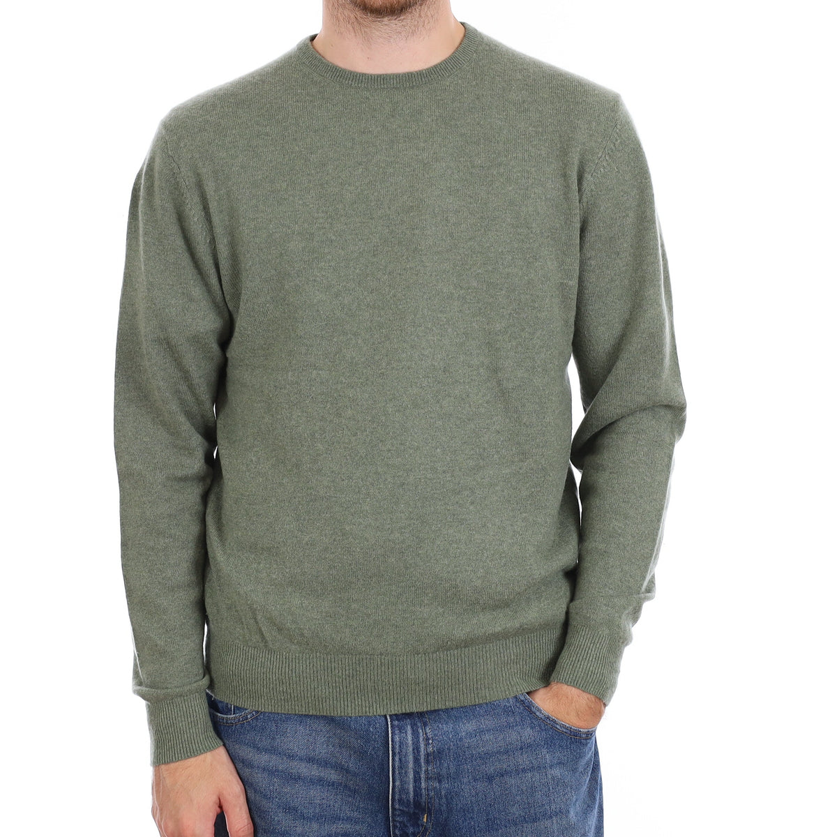 Men's Pine Green Cashmere Crew Neck Jumper Large