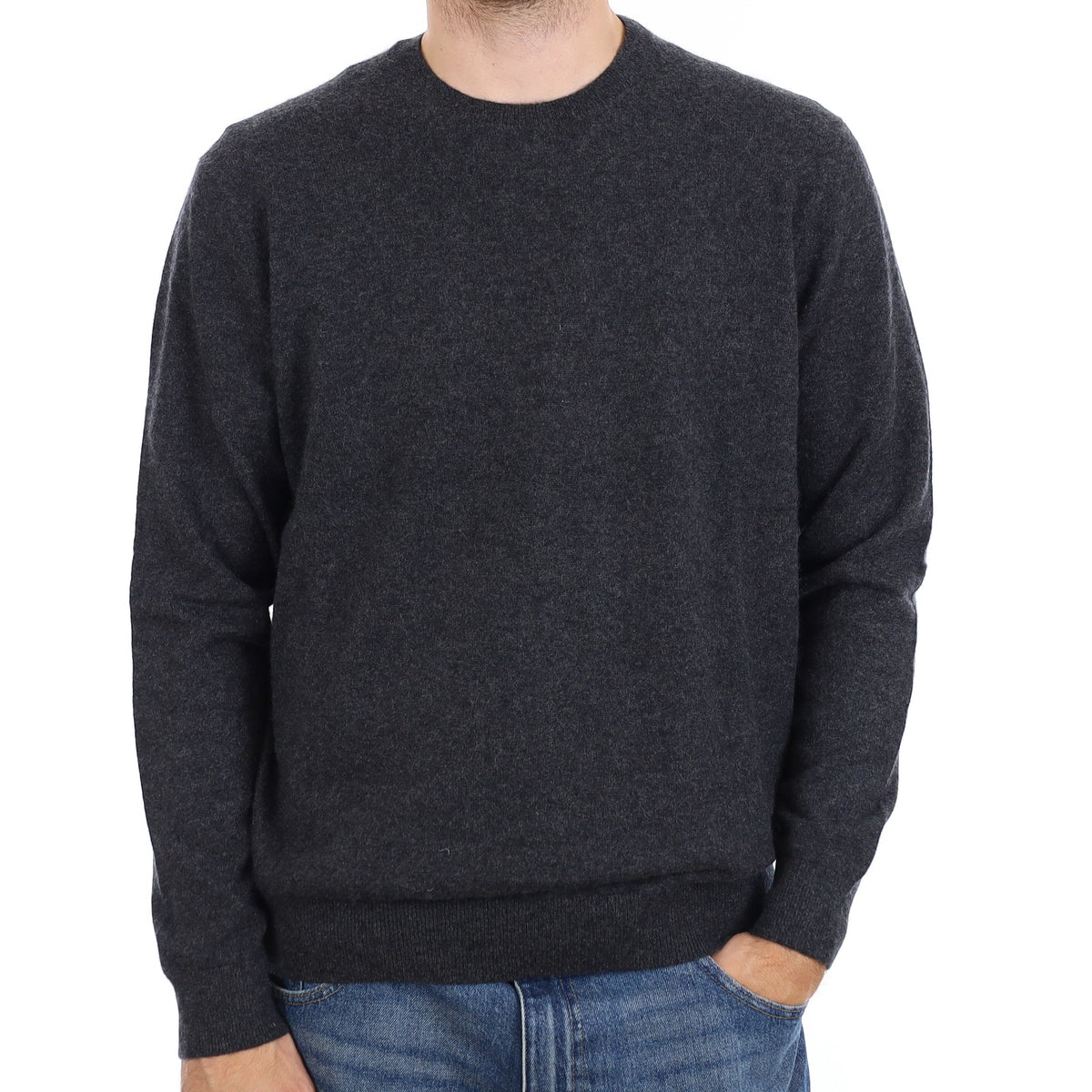 Men's Charcoal Grey Cashmere Crew Neck Jumper Large