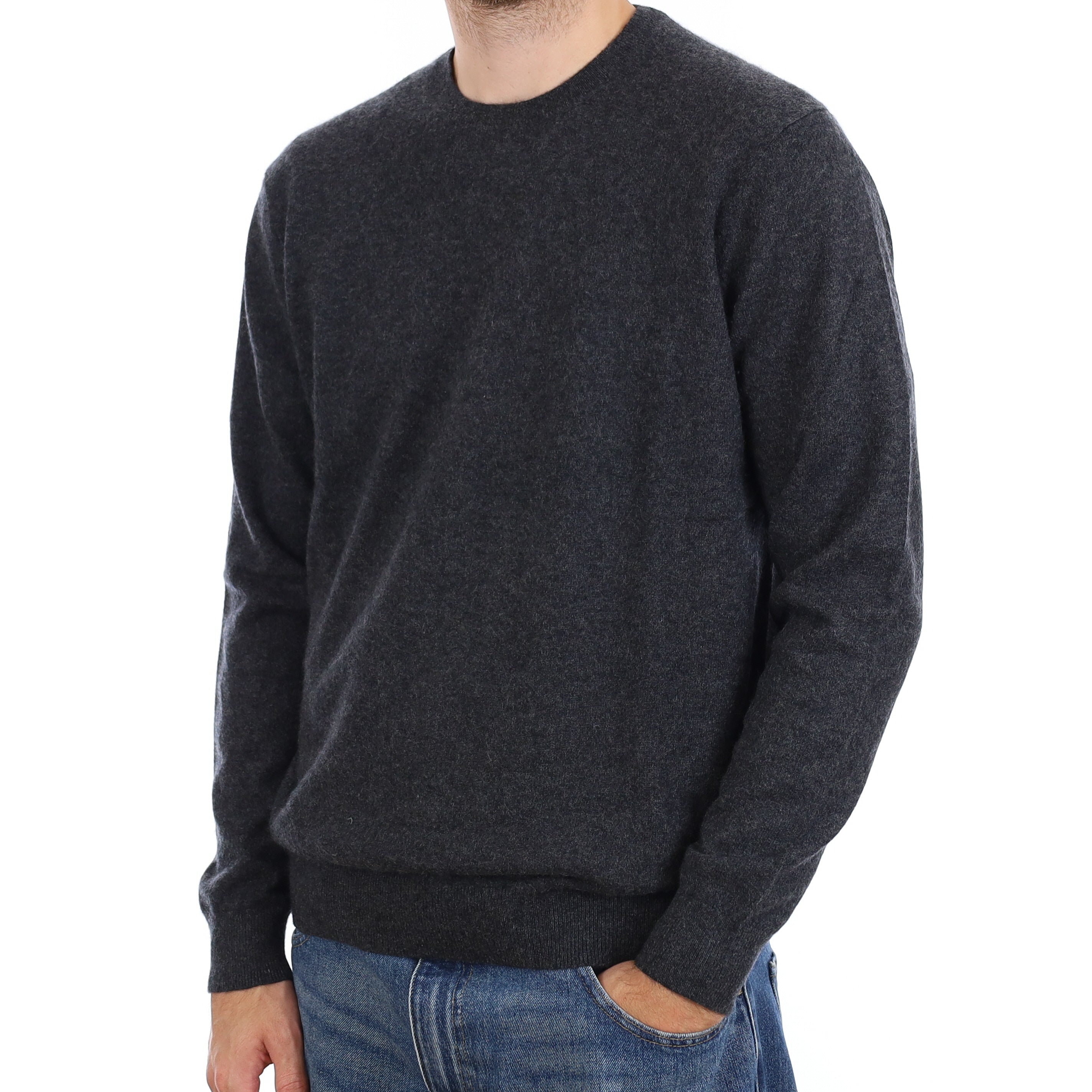 Men's Charcoal Grey Cashmere Crew Neck Jumper Large