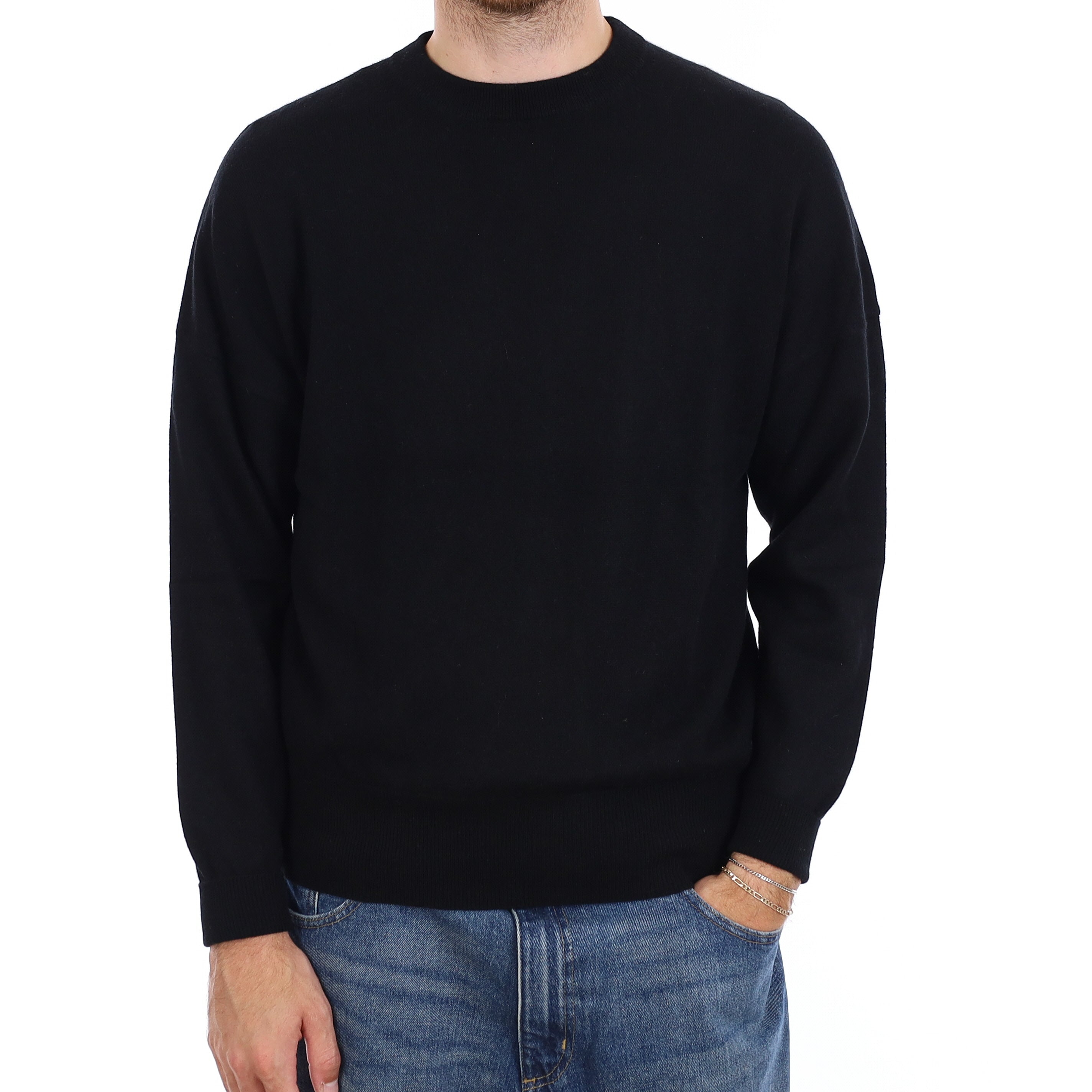Men's Black Cashmere Crew Neck Jumper Large