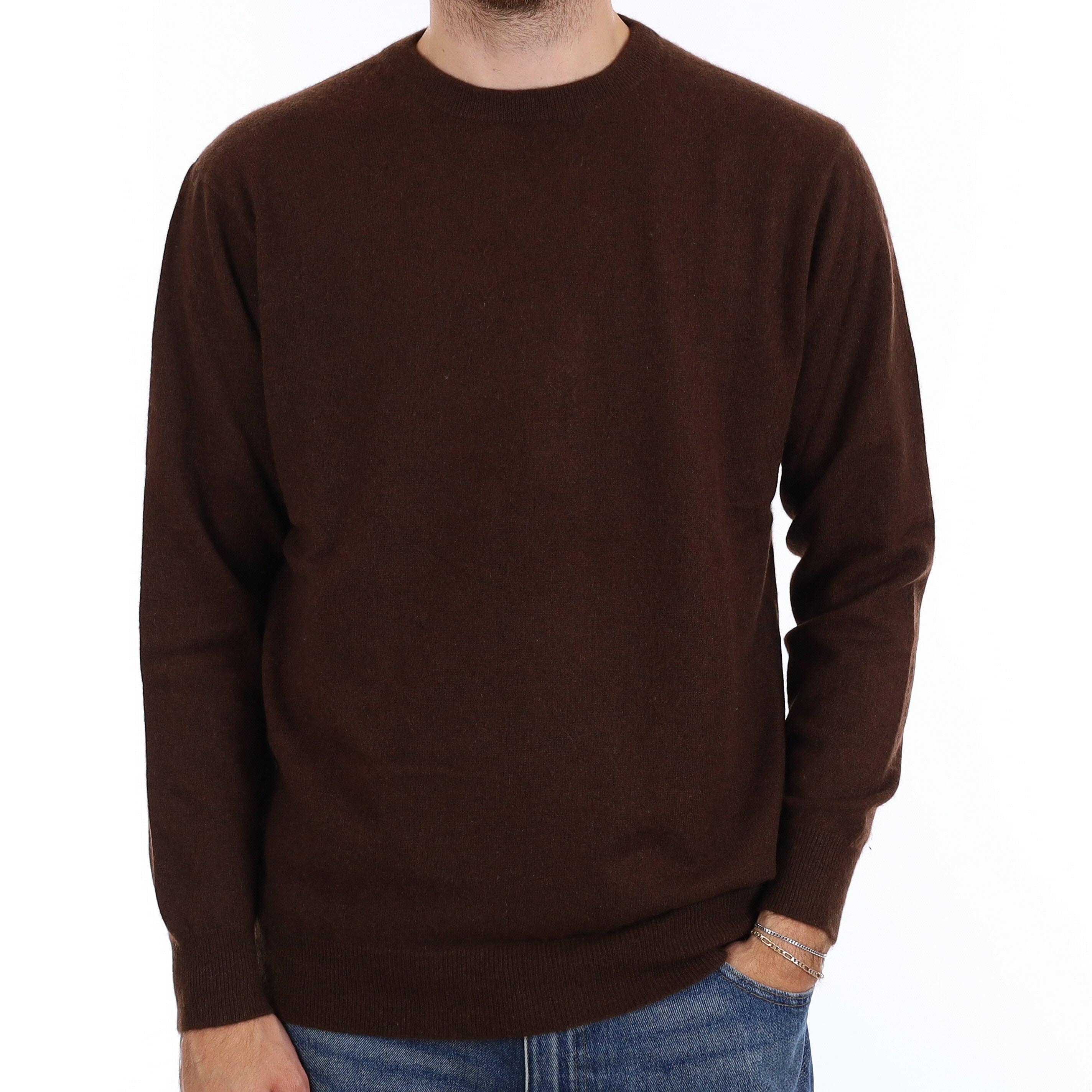 Men's Chocolate Brown Cashmere Crew Neck Jumper Large