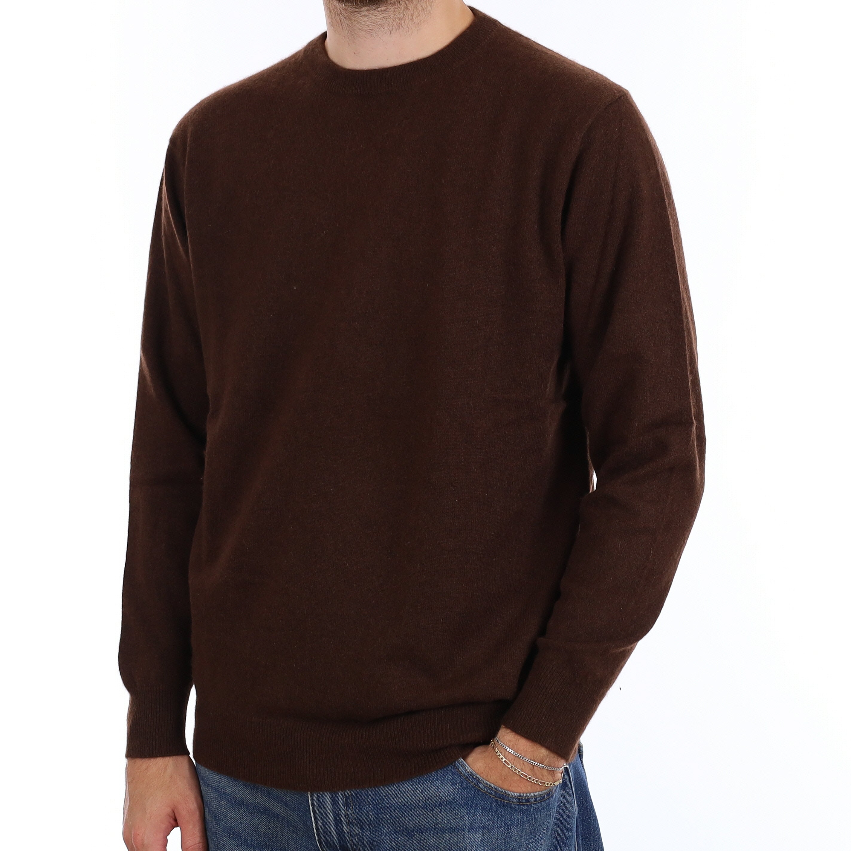 Men's Chocolate Brown Cashmere Crew Neck Jumper Large