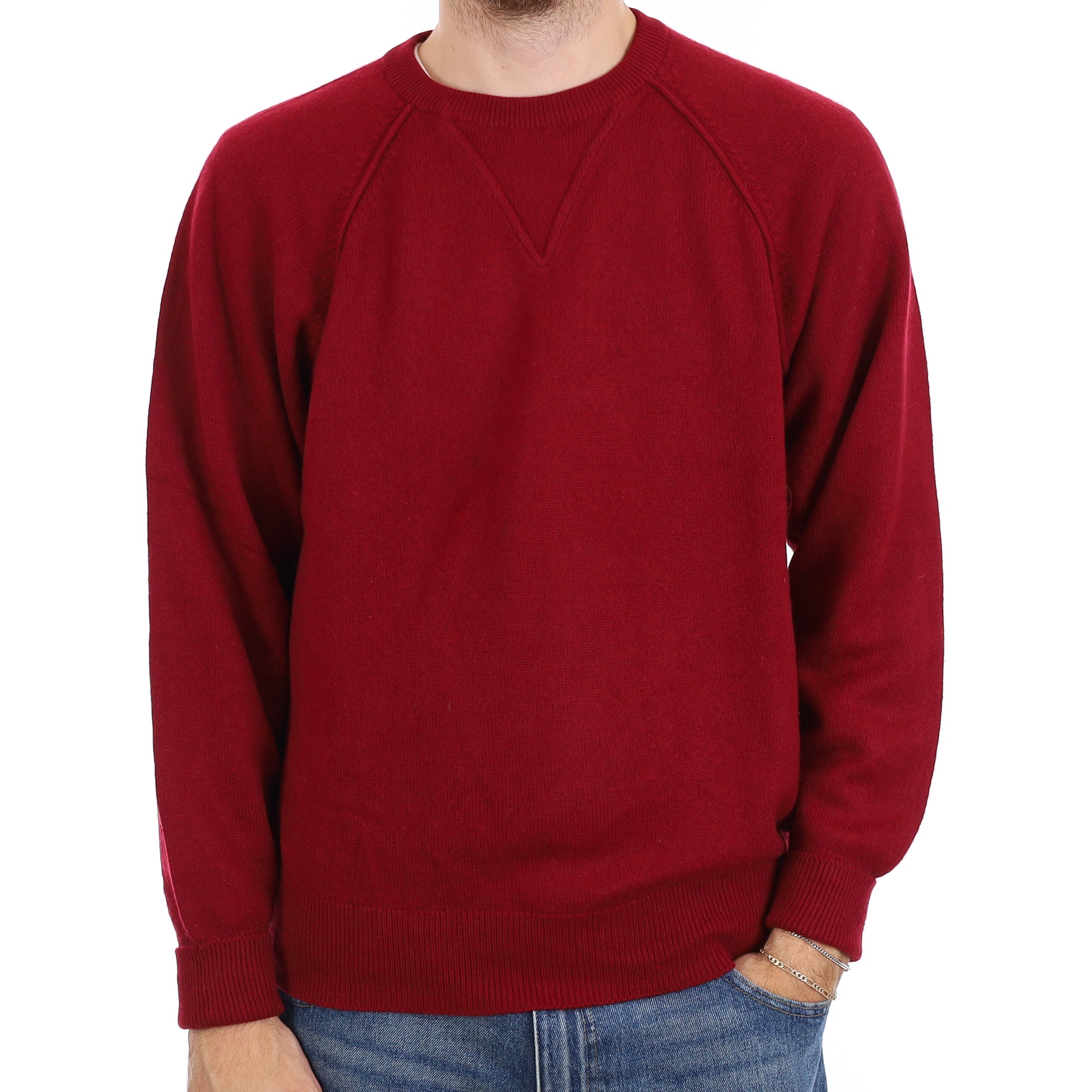 Men's Burgundy Red Sweatshirt Style Cashmere Crew Neck Jumper Large