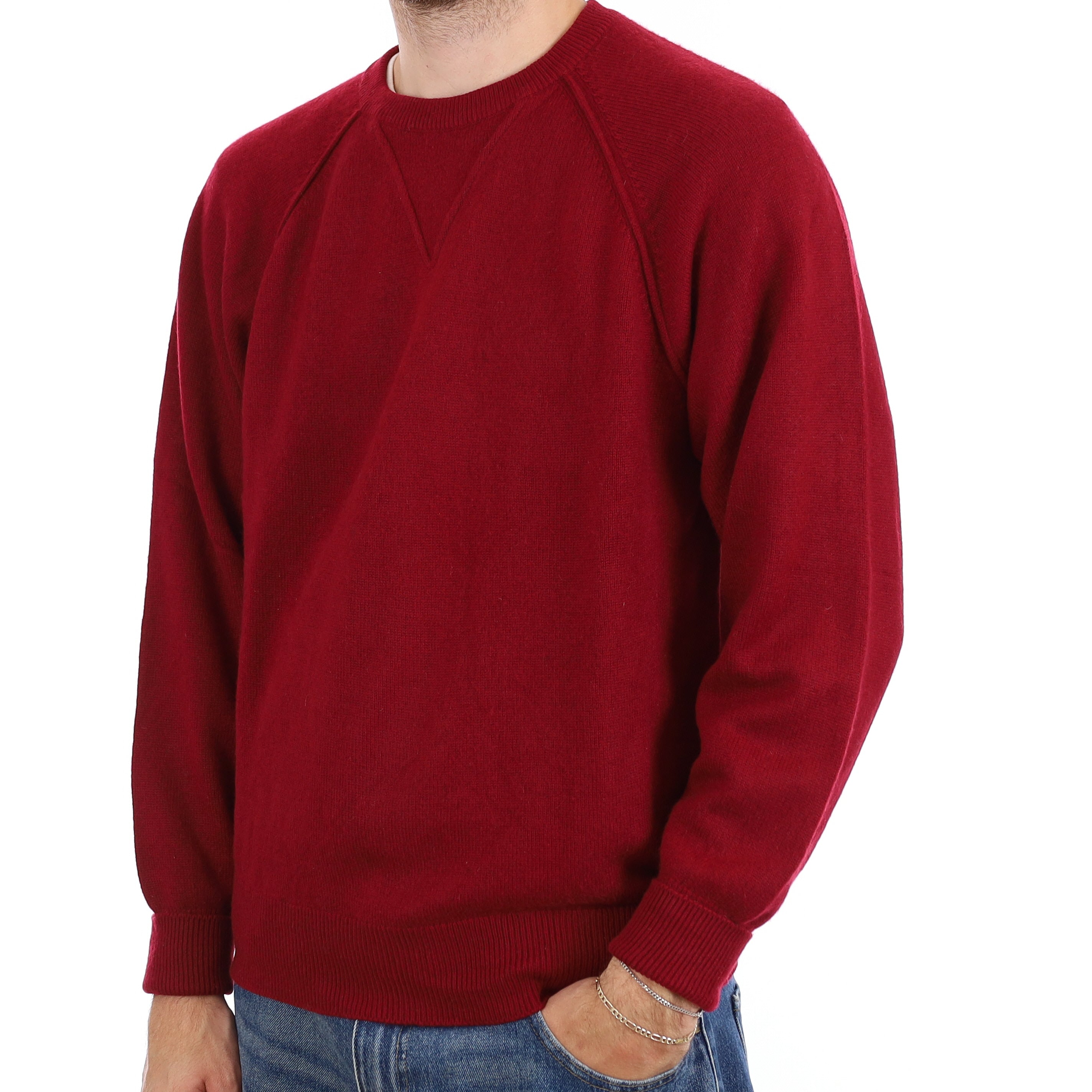 Men's Burgundy Red Sweatshirt Style Cashmere Crew Neck Jumper Large