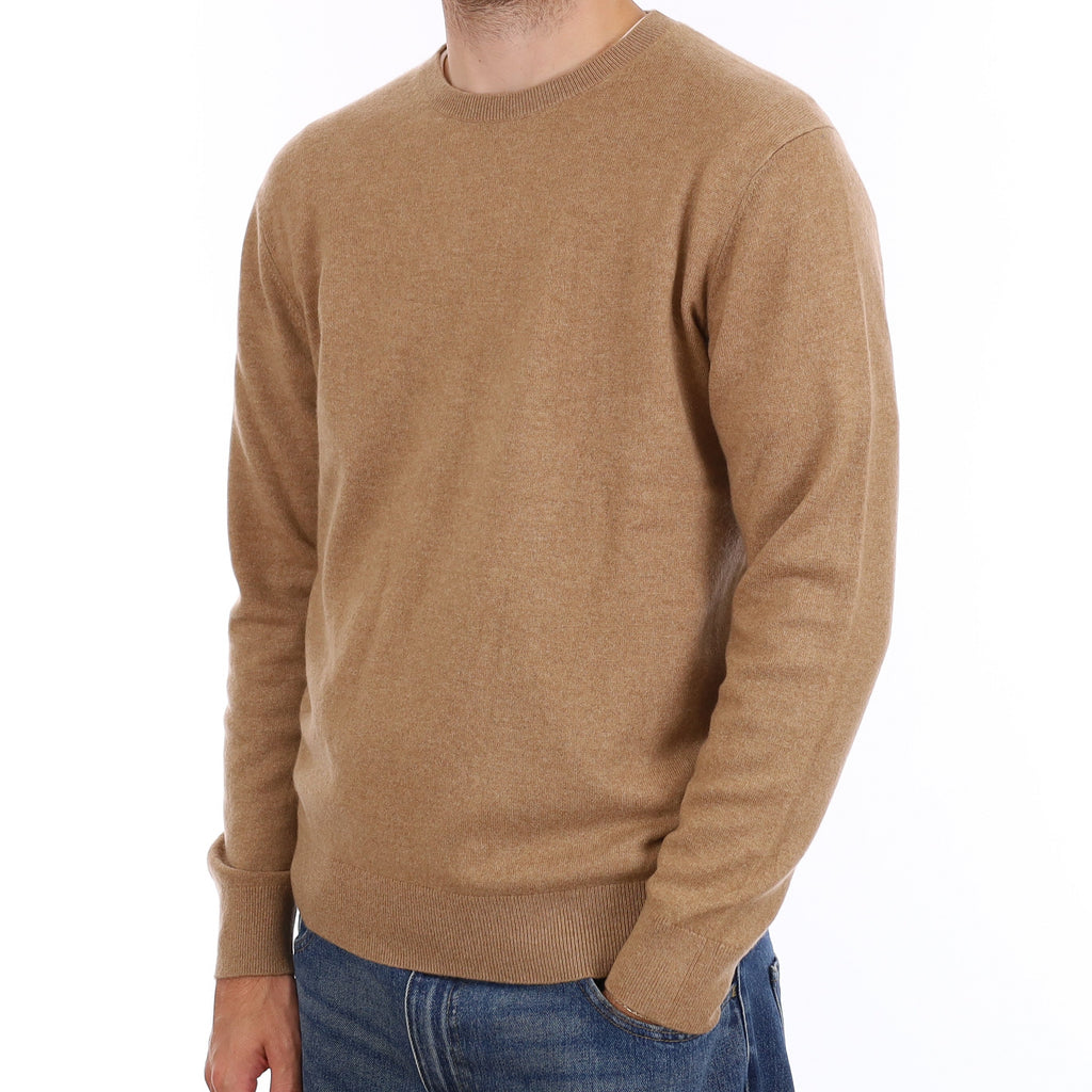 Men's Caramel Brown Cashmere Crew Neck Jumper Large
