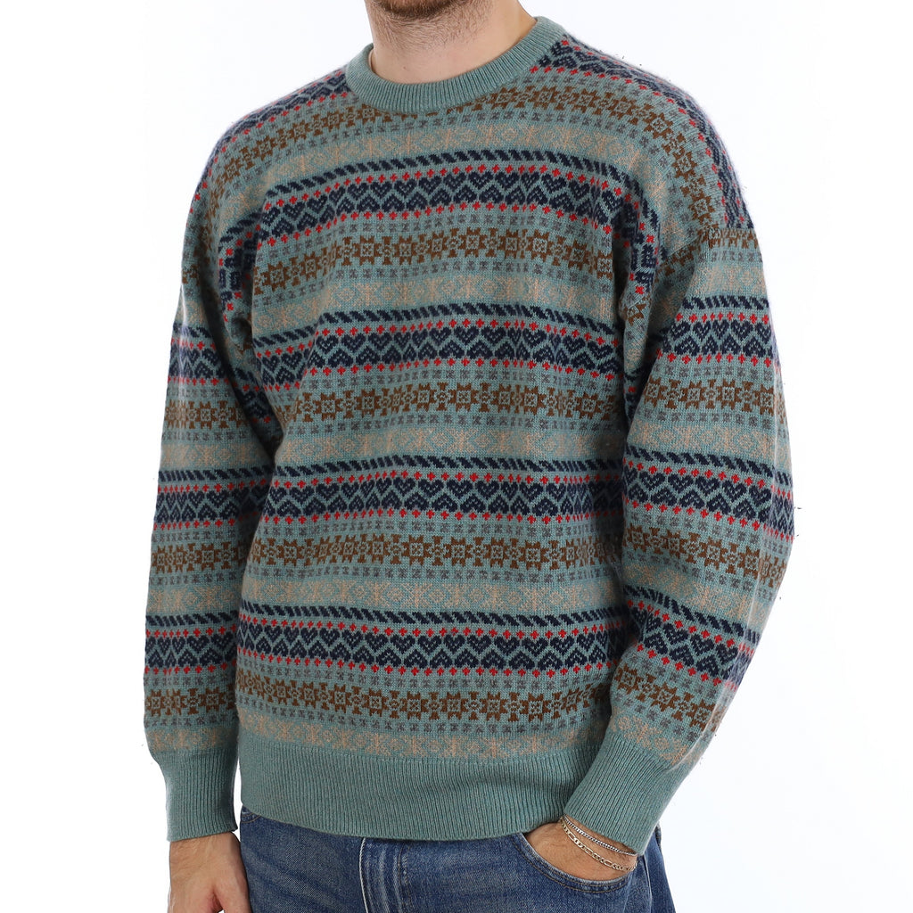Men's Scottish Fair Isle Chunky Cashmere Crew Neck Jumper Large