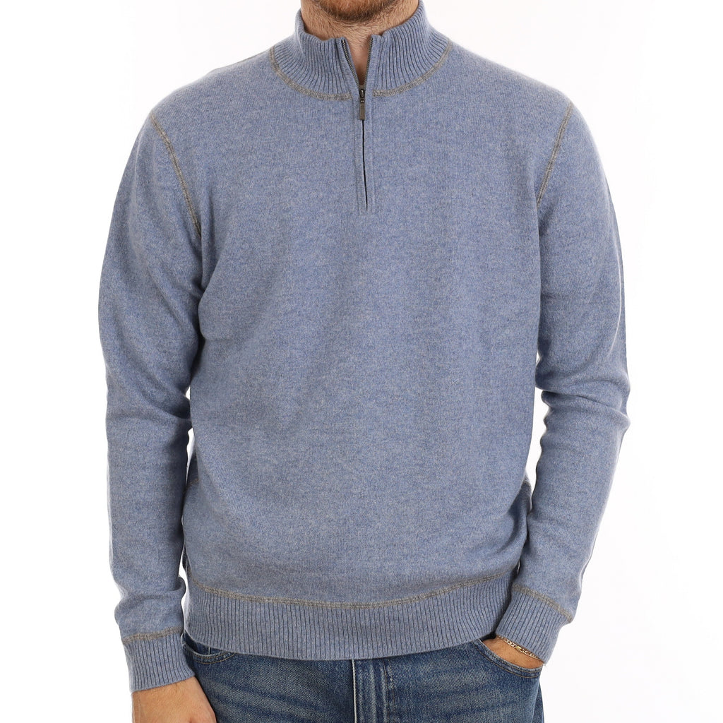 Men's Denim Blue Cashmere 1/4 Zip Jumper Large