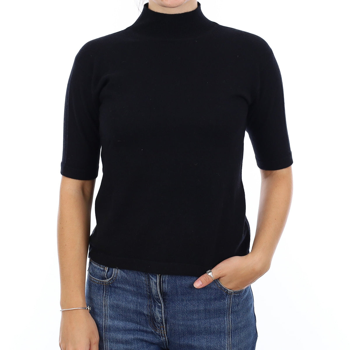 Black Cashmere Turtle Neck Short Sleeve Jumper Medium