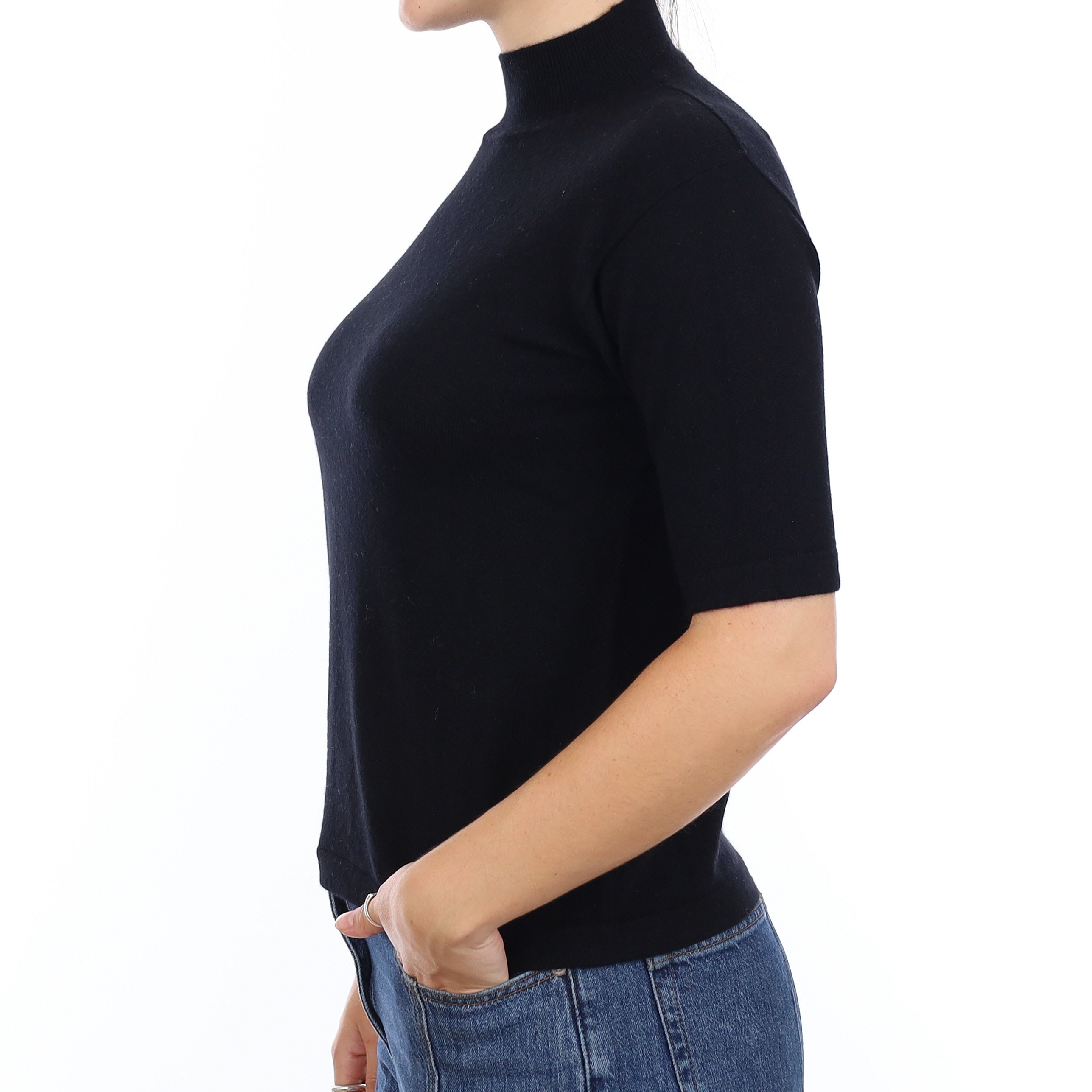 Black Cashmere Turtle Neck Short Sleeve Jumper Medium