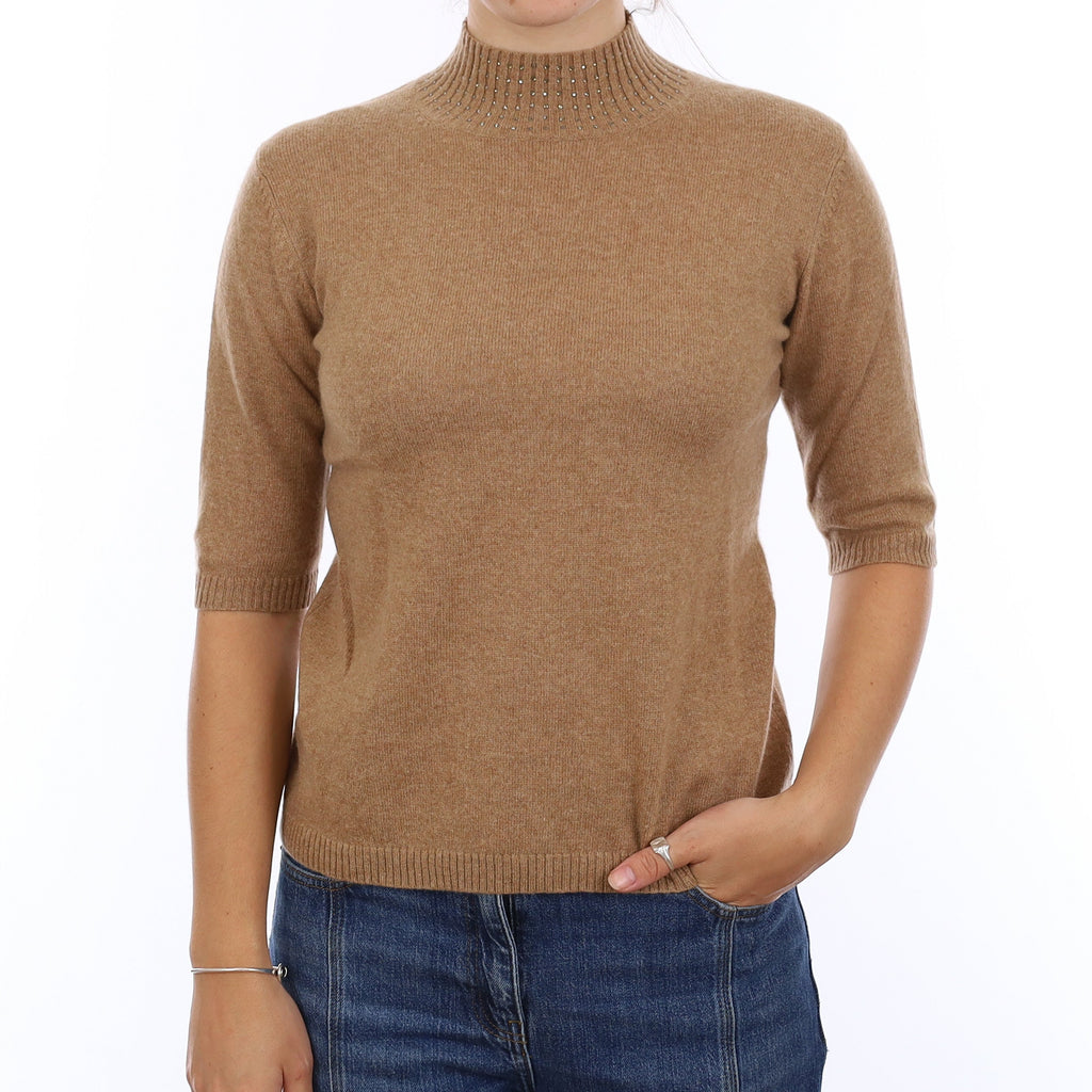Butterscotch Brown Cashmere V Neck Jumper Medium