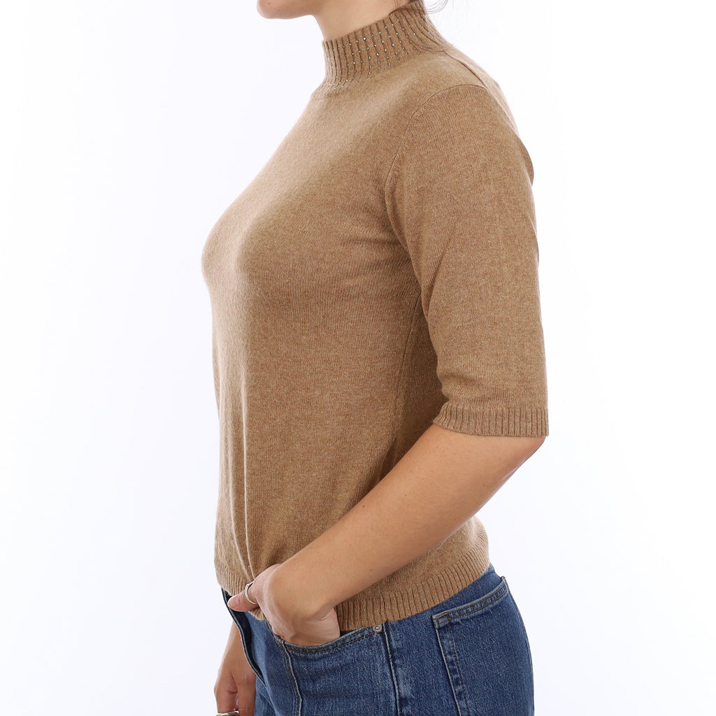 Butterscotch Brown Cashmere V Neck Jumper Medium