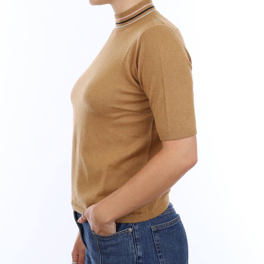 Caramel Brown Cashmere Turtle Neck Short Sleeve Jumper Medium