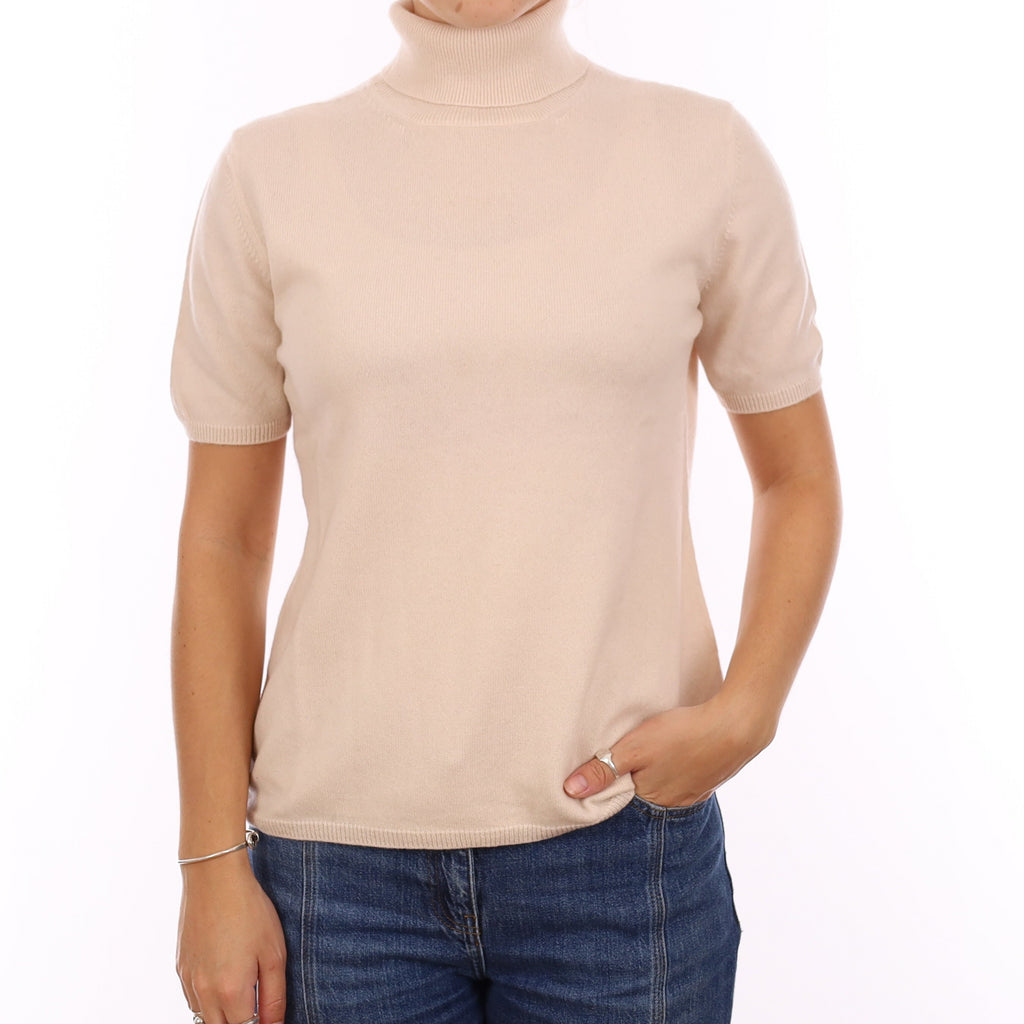 Ice Pink Cashmere Polo Neck Short Sleeve Jumper Medium