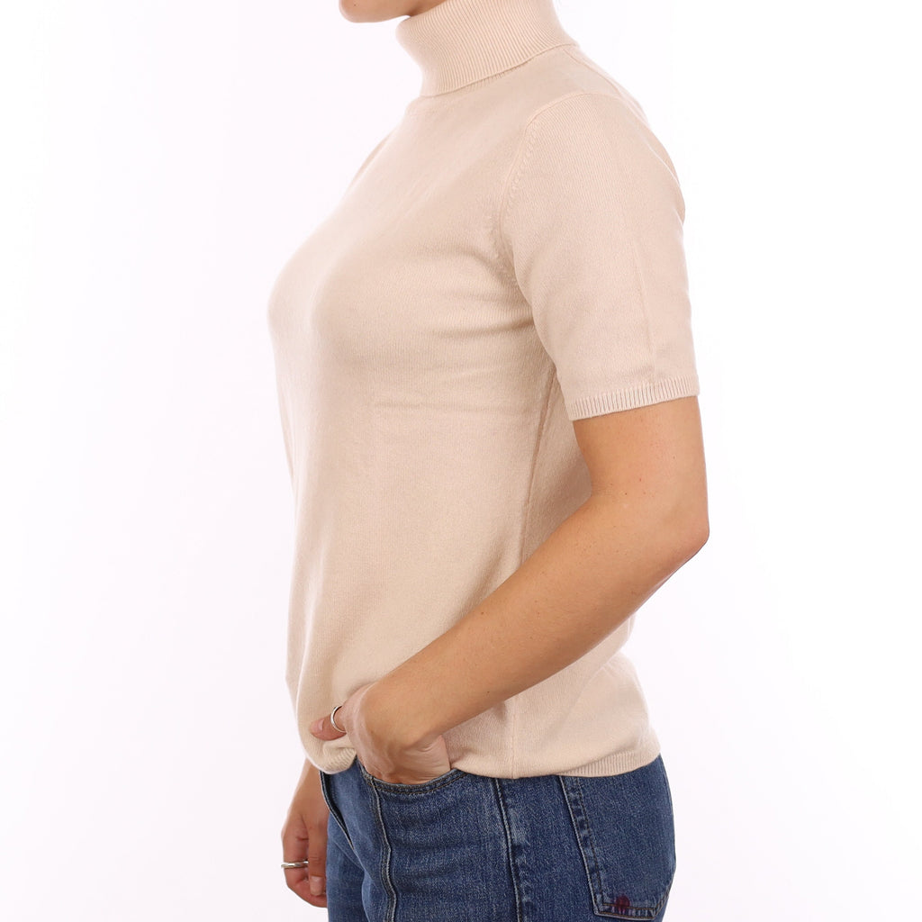 Ice Pink Cashmere Polo Neck Short Sleeve Jumper Medium
