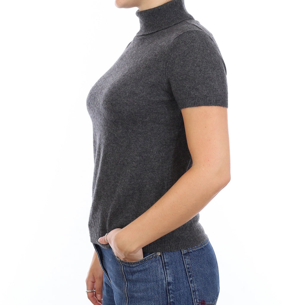 Charcoal Grey Cashmere Polo Neck Short Sleeve Jumper Medium