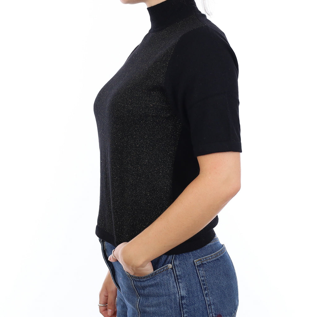 Black & Gold Cashmere Turtle Neck Short Sleeve Jumper Medium