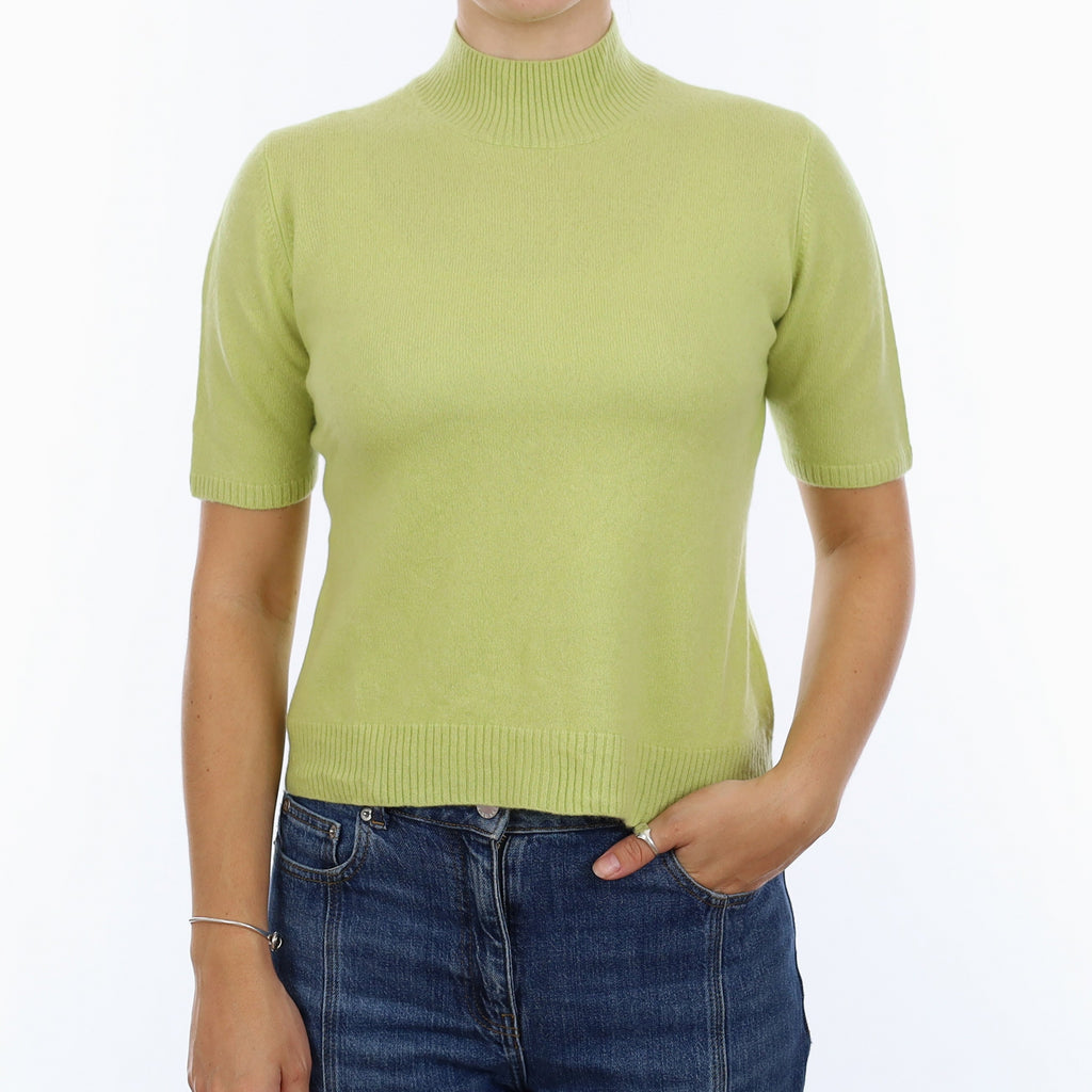 Pistachio Green Cashmere Turtle Neck Short Sleeve Jumper Medium