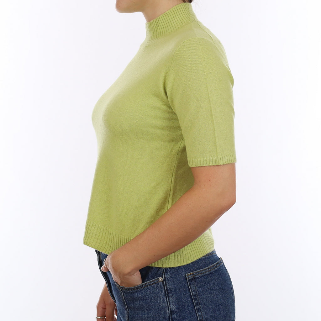 Pistachio Green Cashmere Turtle Neck Short Sleeve Jumper Medium