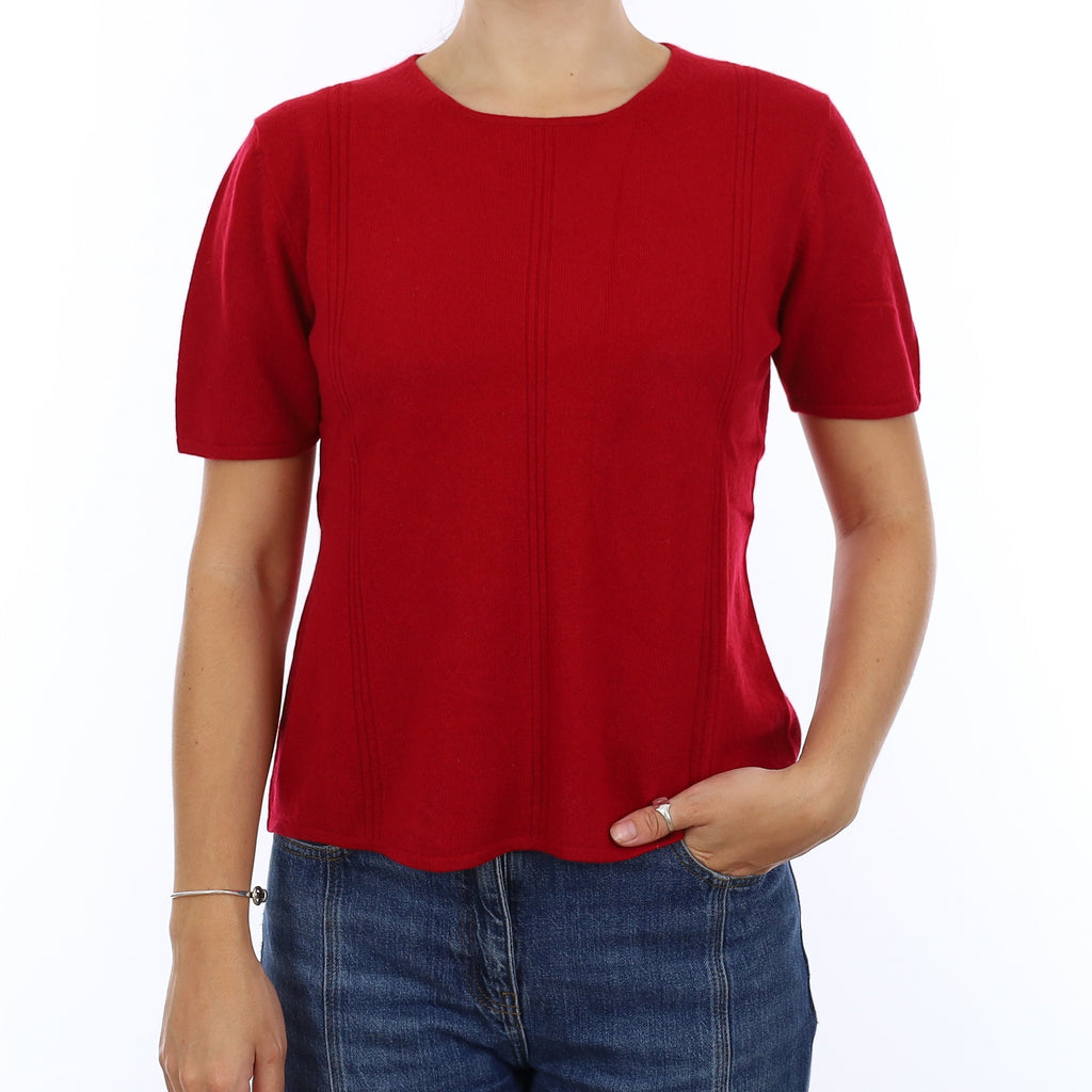Scarlett Red Cashmere Crew Neck Short Sleeve Jumper Medium