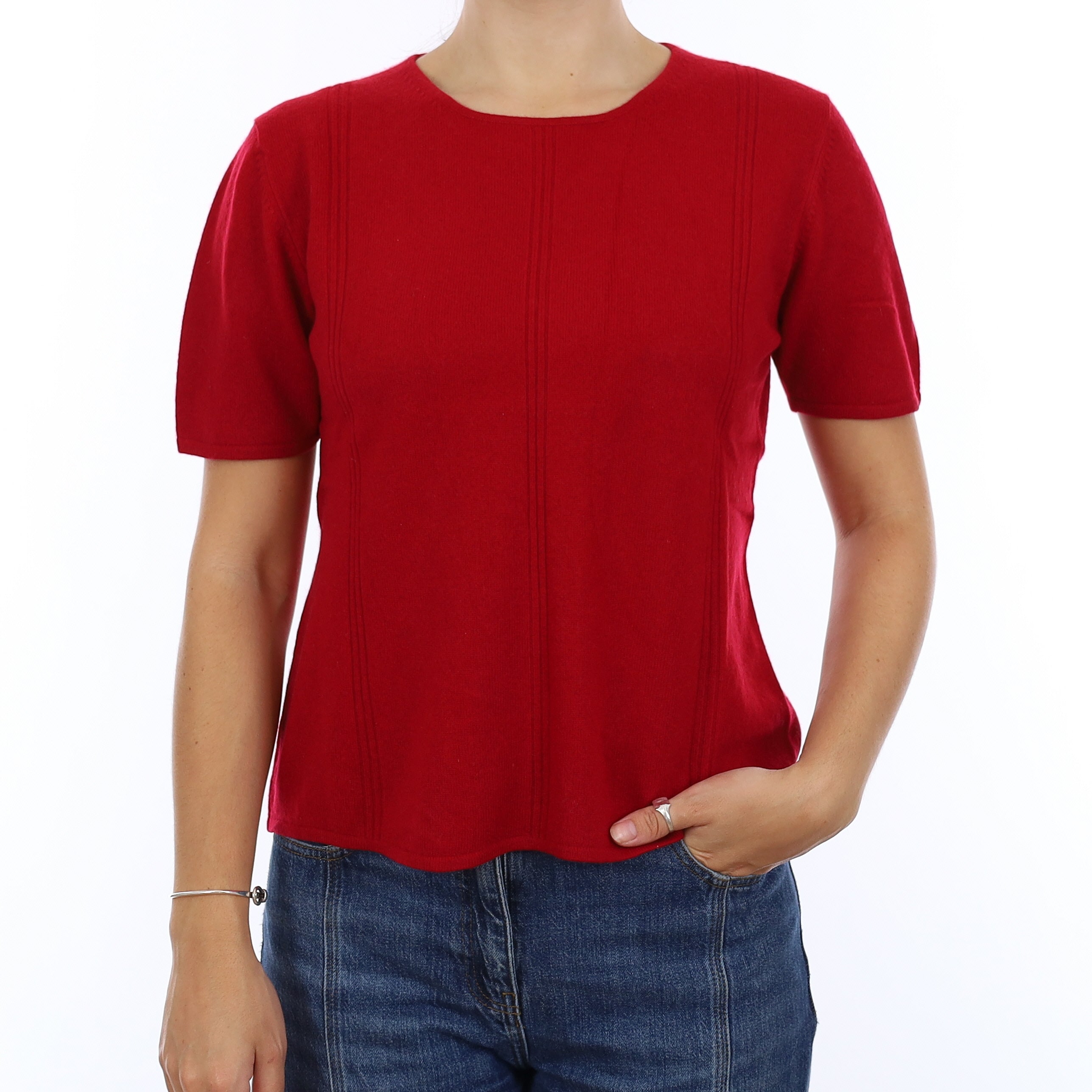 Scarlett Red Cashmere Crew Neck Short Sleeve Jumper Medium