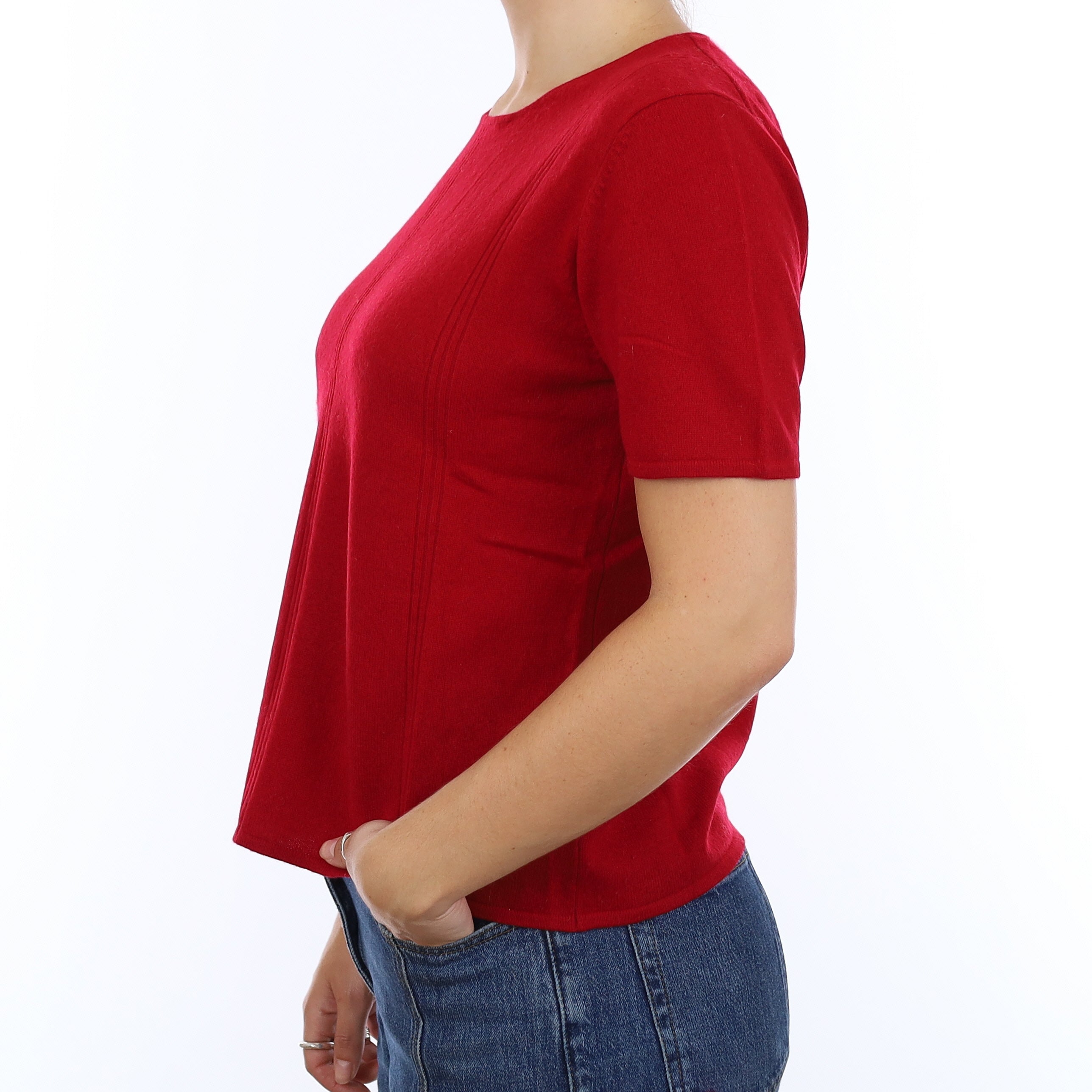 Scarlett Red Cashmere Crew Neck Short Sleeve Jumper Medium